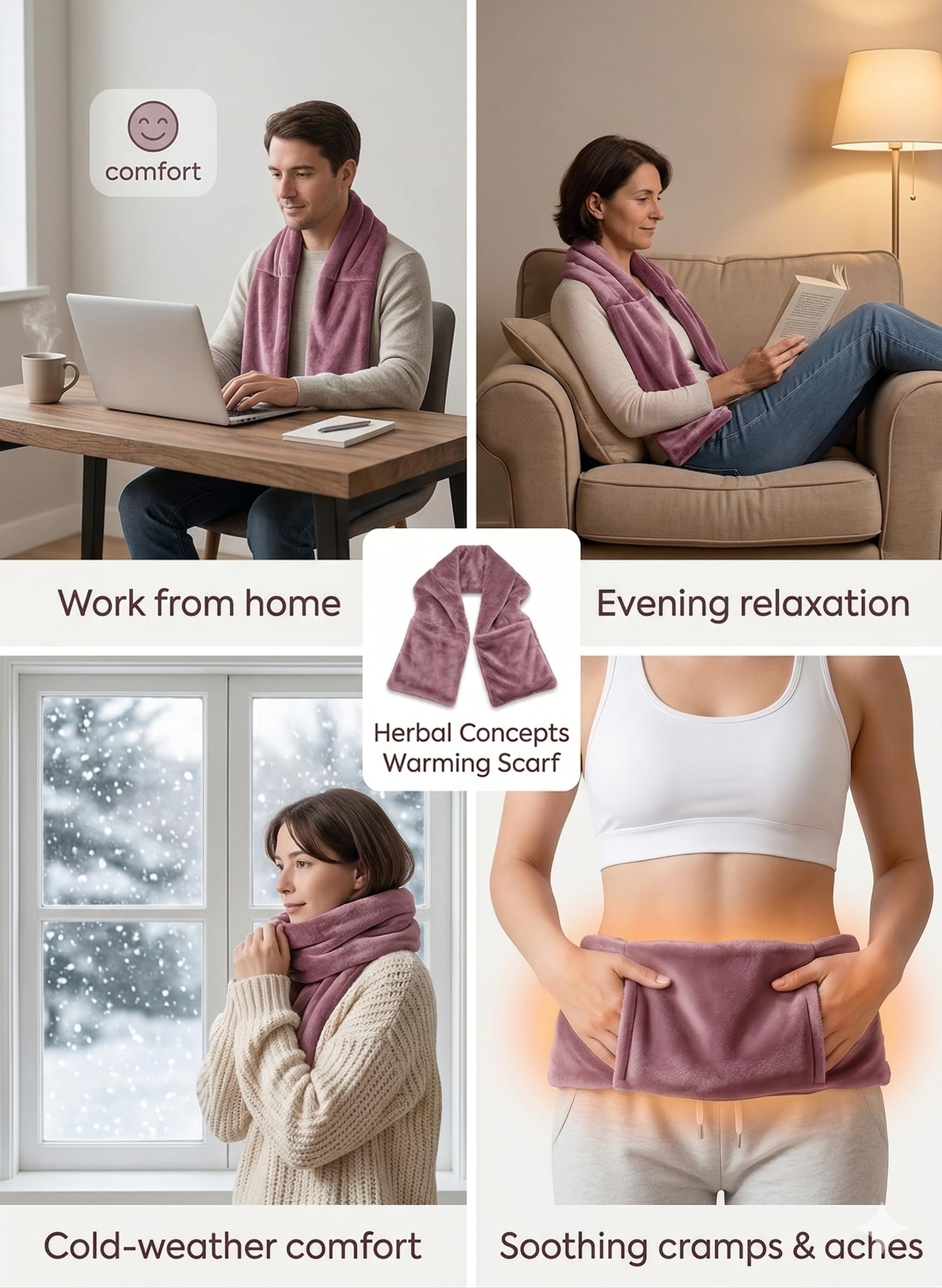 Warming Scarf for Soothing Hot/Cold Aromatherapy, Winter Warm Scarves with Pocket