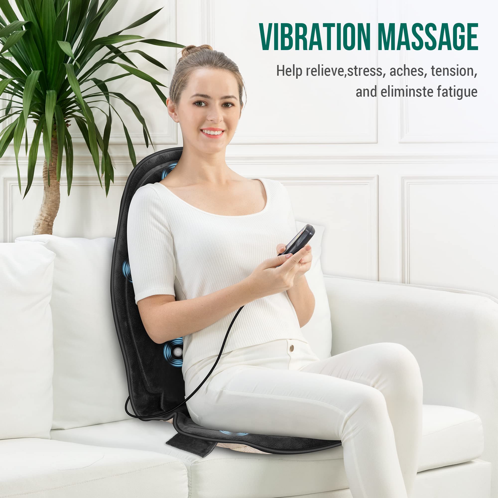 Snailax Memory Foam Massage Seat Cushion, Back Massager with Heat, Seat Massager, Chair Massager, Massage Chair Pad for Home Off