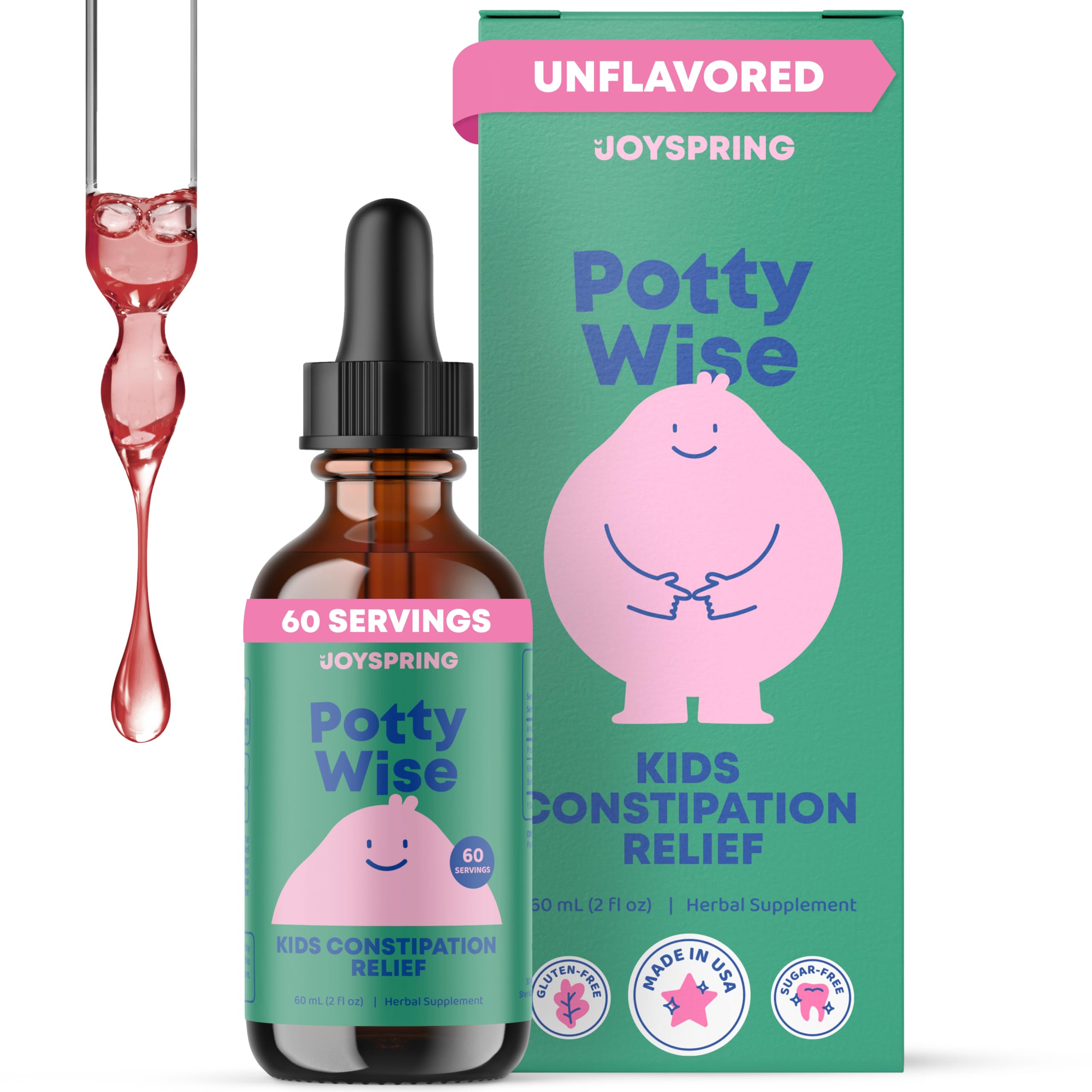 JoySpring Potty Wise - Gentle Digestive Support for Kids - Promotes Healthy Digestion with Senna & Elderberry - Vegan, Gluten-Fr