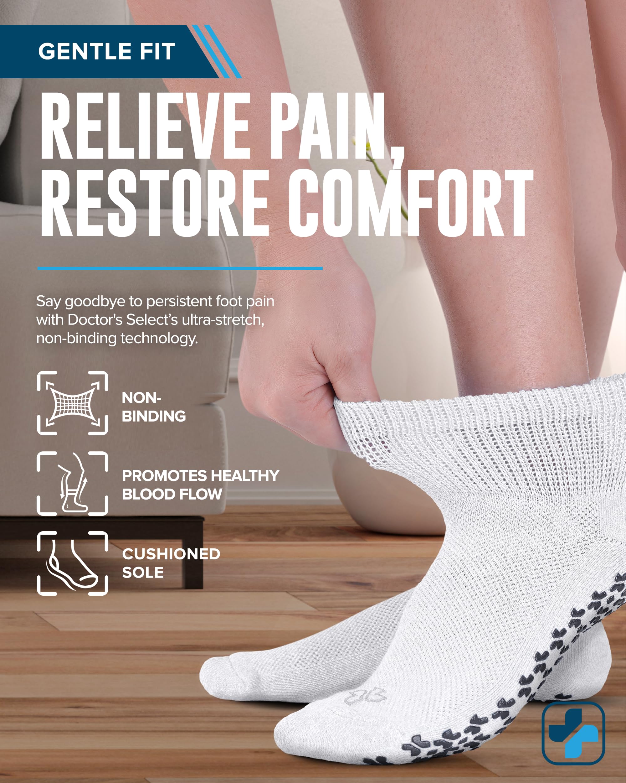 Doctor's Select Diabetic Socks with Grips for Women and Men - 4 Pair | White | Neuropathy Socks for Men | Non Slip Socks Mens |
