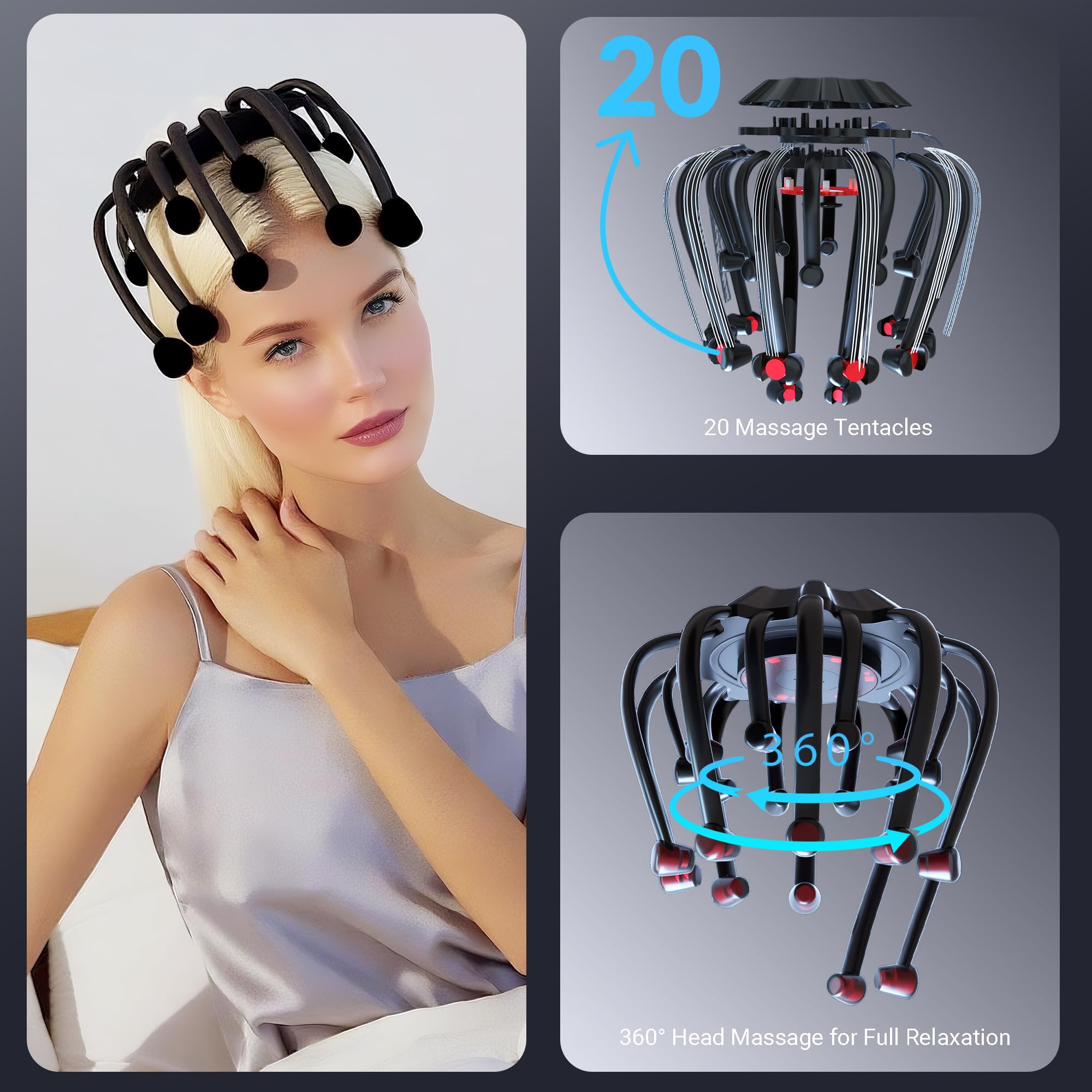 MEDAMOC Electric Scalp Massager, 360 Octopus Head Massager Automatic 5 Modes Scalp Stress Relax Device