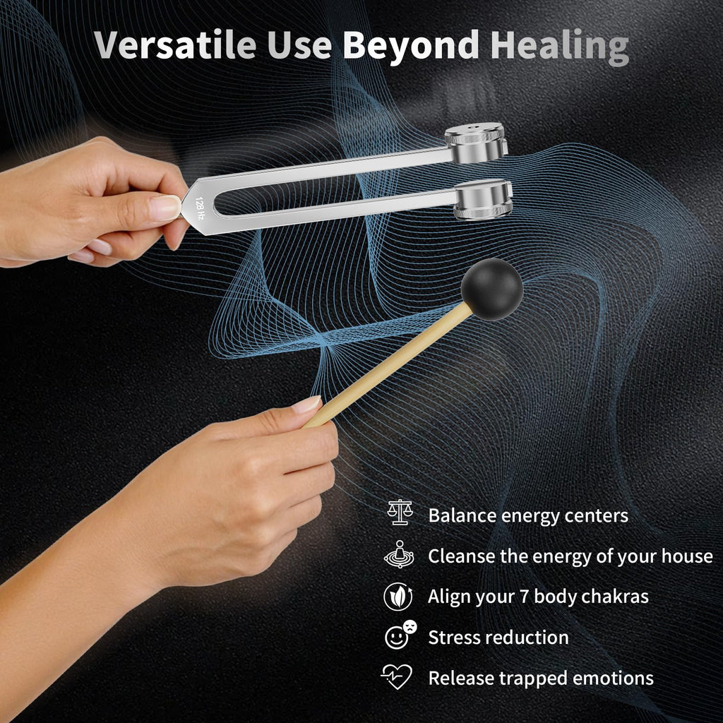 Tuning Forks for Healing Set - 128Hz, 136.1Hz, 256Hz, 384Hz, Weighted & Unweighted, Tuning Fork with Hockey Puck Activator & fee