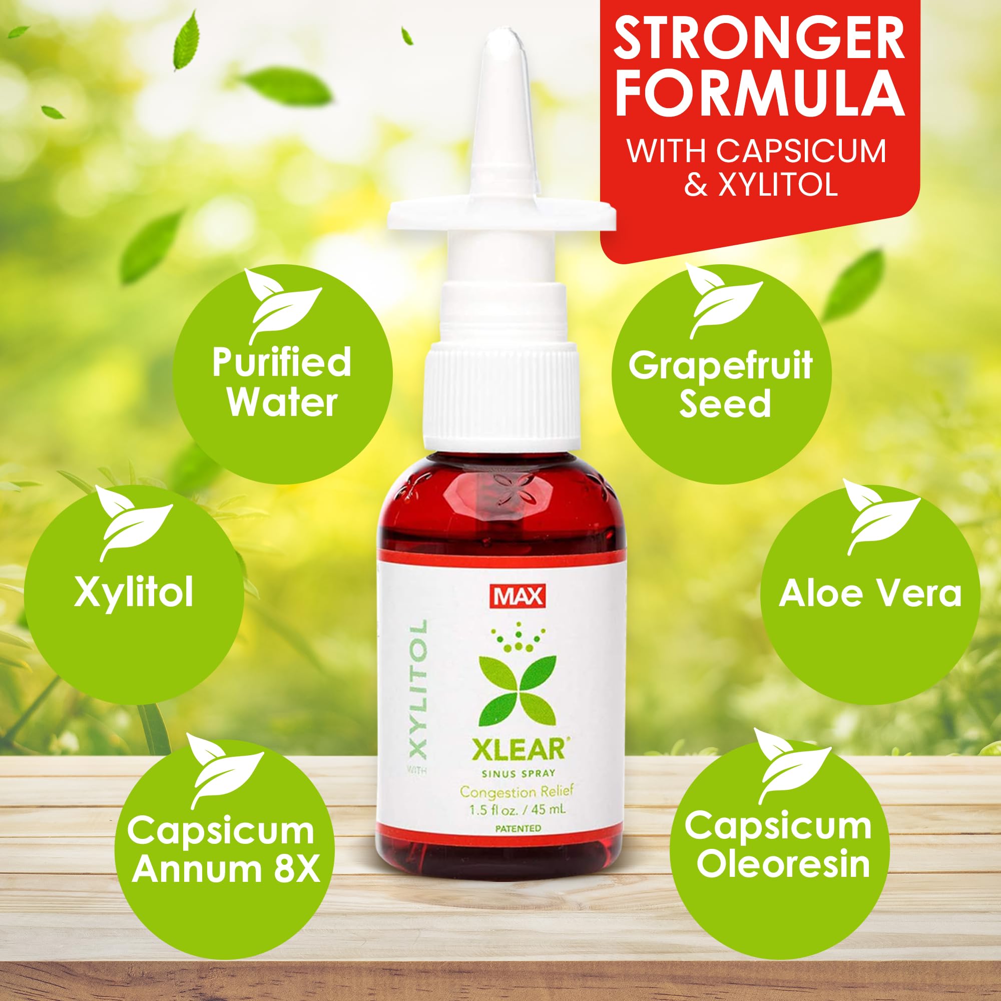 Xlear MAX Saline Nasal Spray, Natural Formula with Xylitol, Capsicum and Aloe, Nasal Decongestant for Sinus Pressure, Headache,