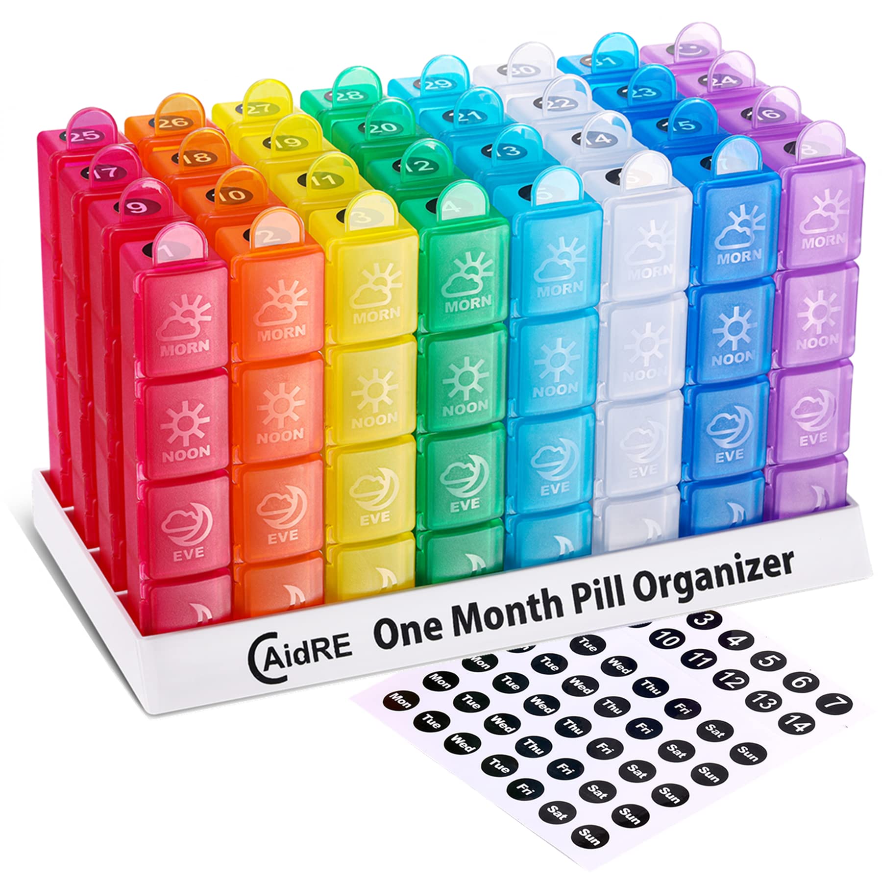 CAidRE Monthly Pill Organizer 4 Times A Day, One Month Pill Organizer, Monthly Pill Box Organizer with 32 Daily Compartments for