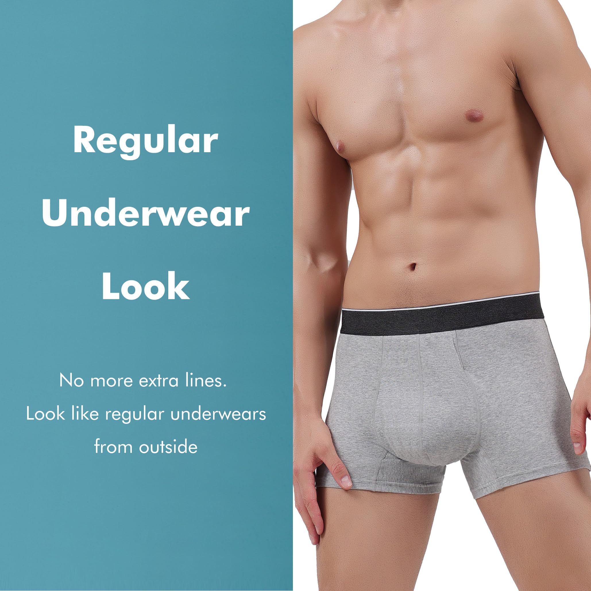 AIRCUTE Men Urinary Incontinence Underwear Washable Absorbency Soft Bladder Leak Proof Boxer Briefs 1 Pack (4X-Large,Gray)