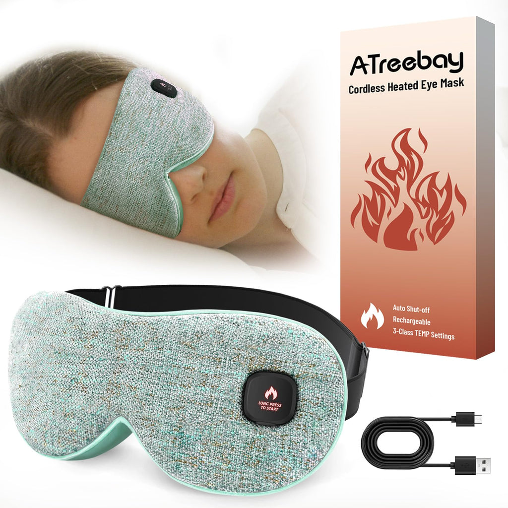 ATreebay Cordless Heated Eye Mask for Dry Eyes, Eye Mask for Dry Eyes, Washable Eye Heating Pad, Electric Warm Eye Compress Mois
