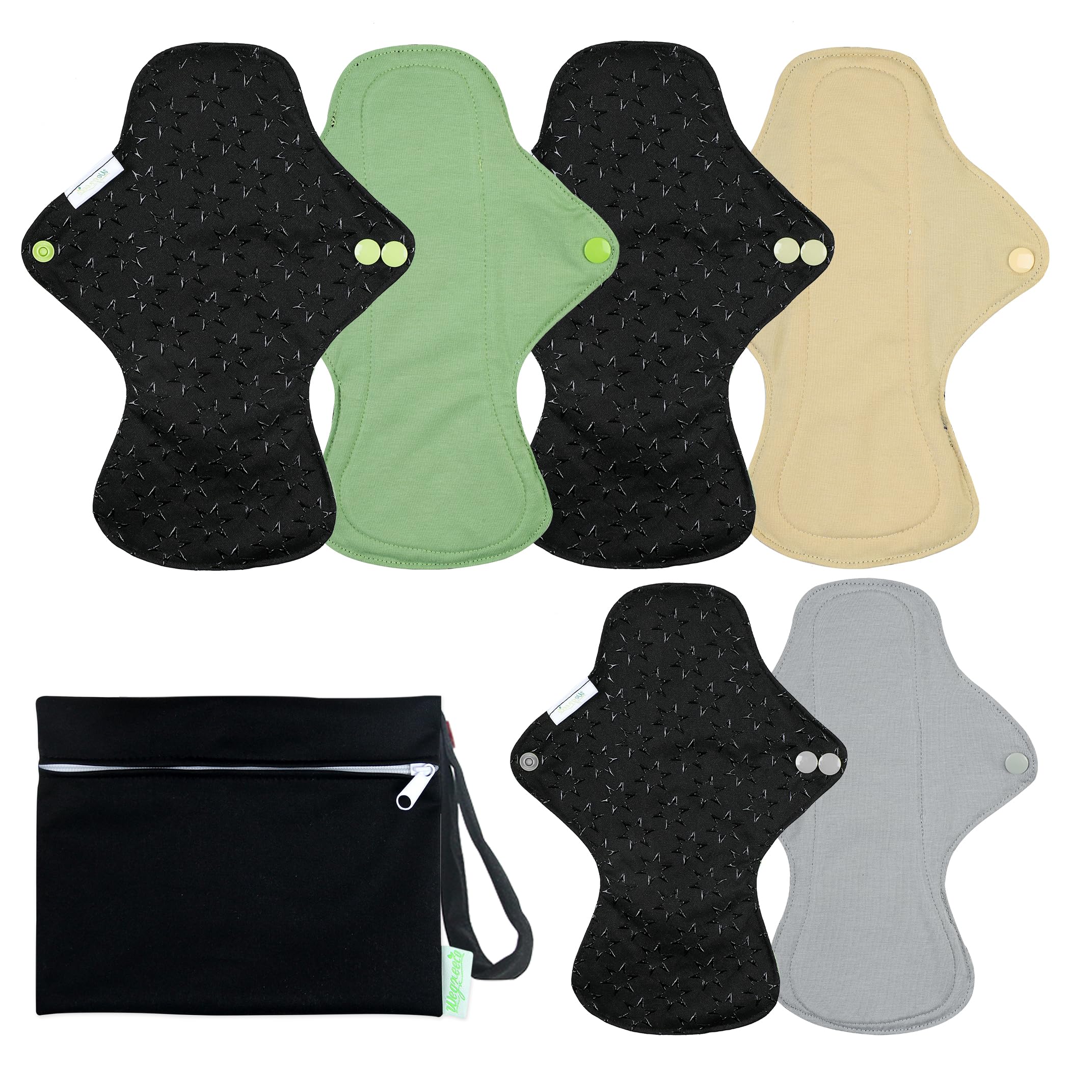 wegreeco 6 Pcs Reusable Menstrual Pads, Ultra Absorbent Cloth Pads for Period, Sanitary Pads for Teens, Women, Nonslip Panty Lin