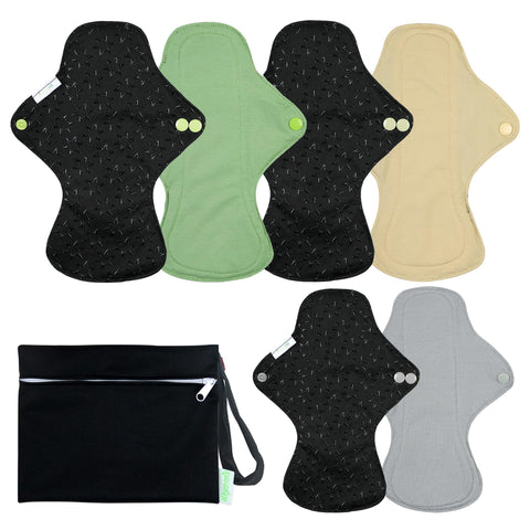 wegreeco 6 Pcs Reusable Menstrual Pads, Ultra Absorbent Cloth Pads for Period, Sanitary Pads for Teens, Women, Nonslip Panty Lin