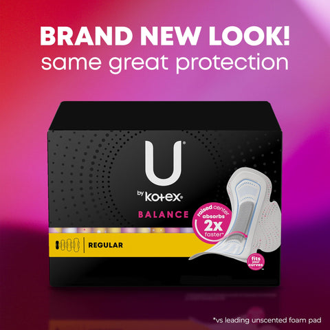 U by Kotex Balance Ultra Thin Pads with Wings, Regular Absorbency, 50 Count (Packaging May Vary)