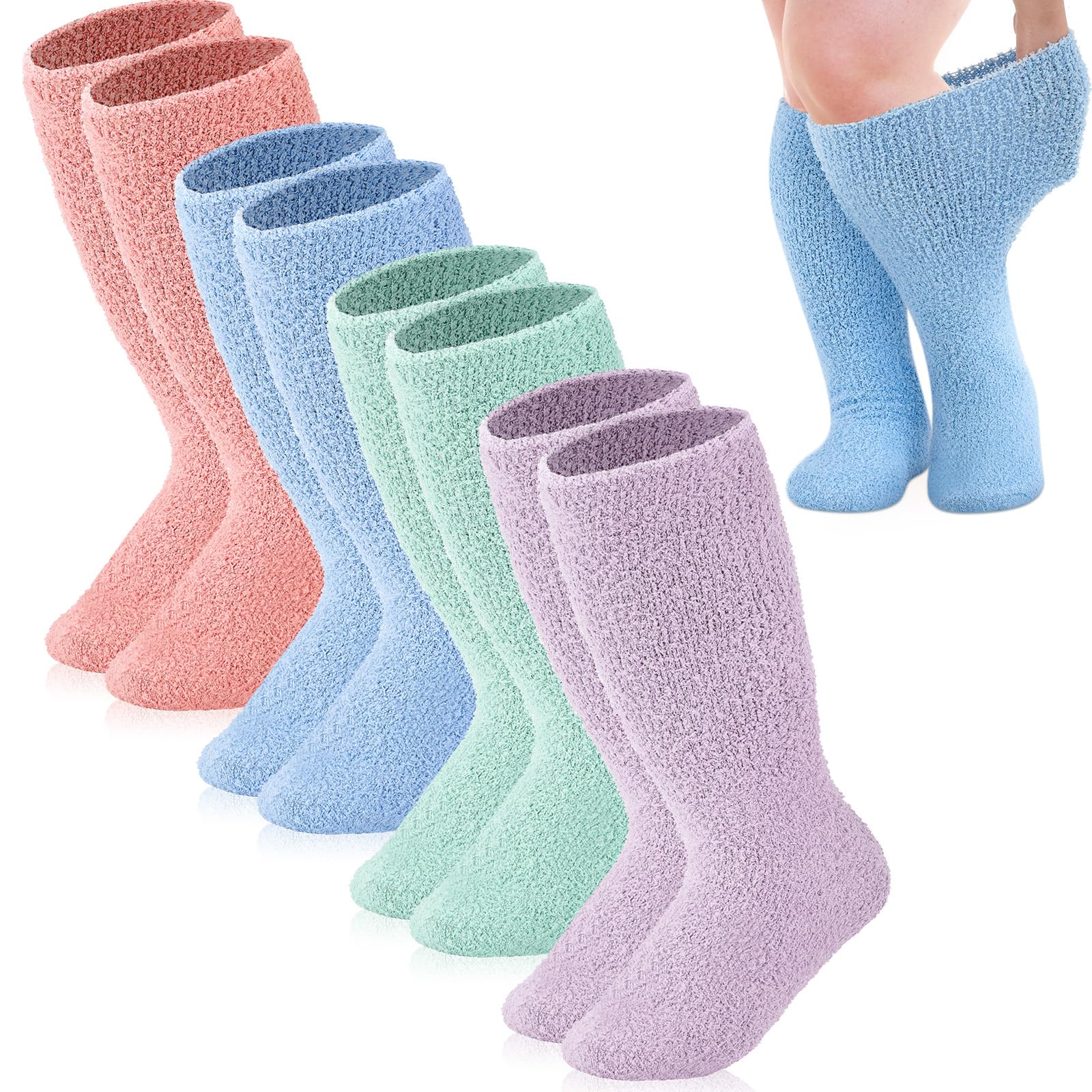 Shyyween 4 Pairs Extra Width Fleece Socks 13-15 Bariatric Socks Hospital Winter Coral Fleece Warm Soft Non Slip Sock for Women M