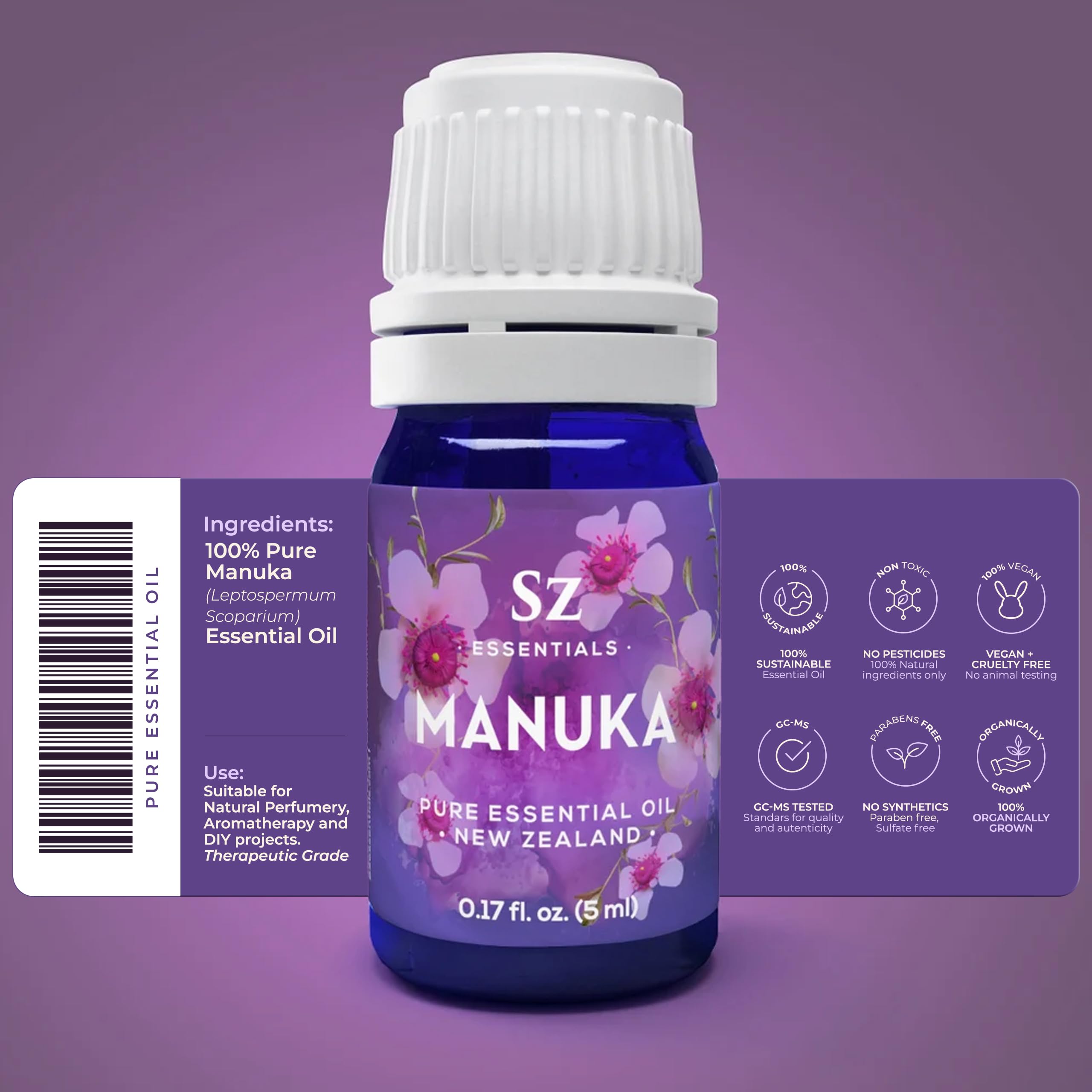 Sz Essentials - Manuka Essential Oil - New Zealand - 100% Pure and Natural, Undiluted - Promotes Natural Solution for Relaxation