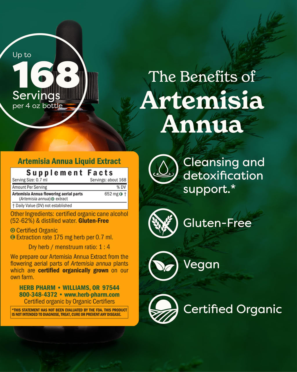 Herb Pharm Certified Organic Artemisia Annua (Sweet Annie) Liquid Extract - 4 Ounce