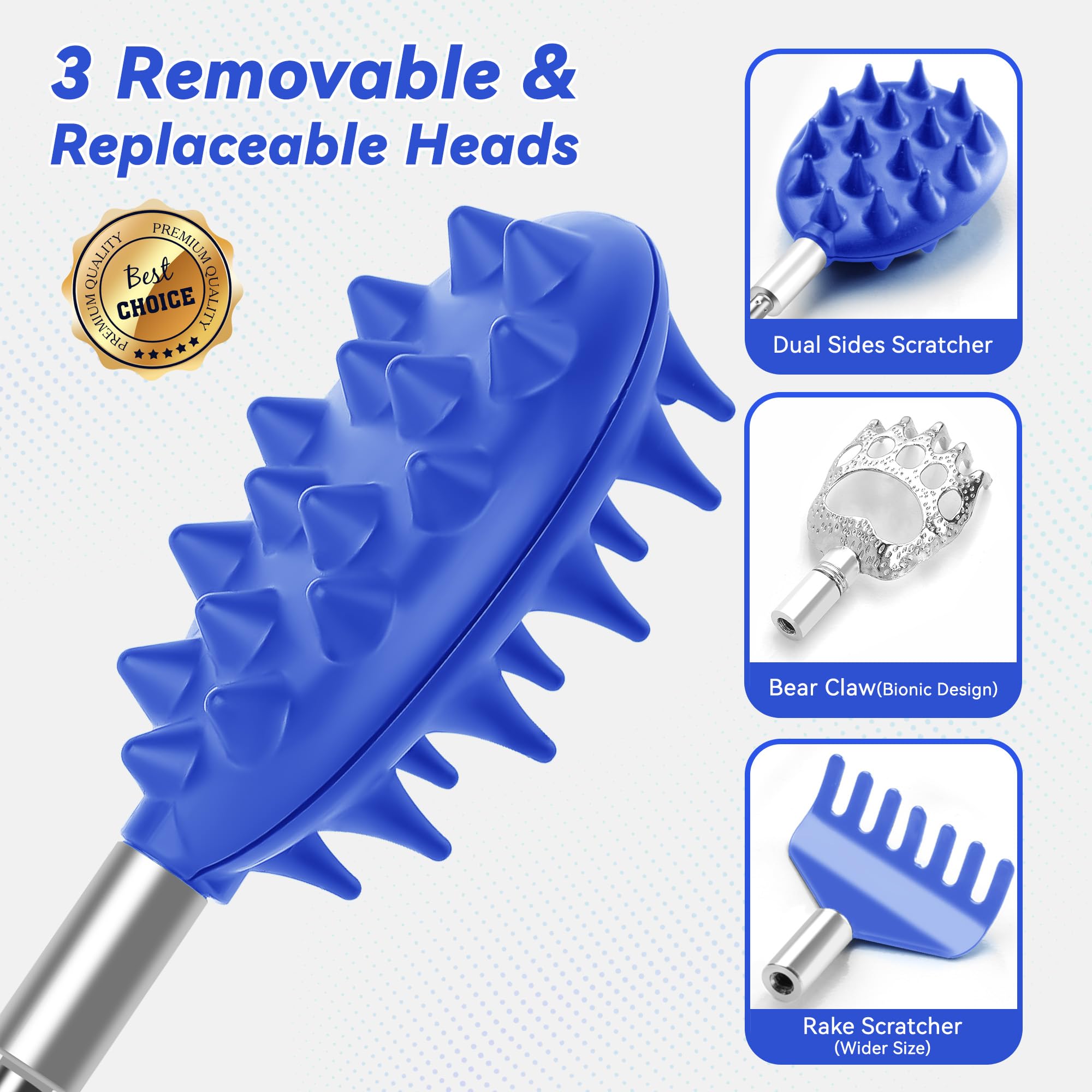 HEYAXA Telescoping Back Scratcher with 3Pcs Detachable Heads, Gifts for Christmas, Stocking Stuffers Birthday Gifts for Men, Wom