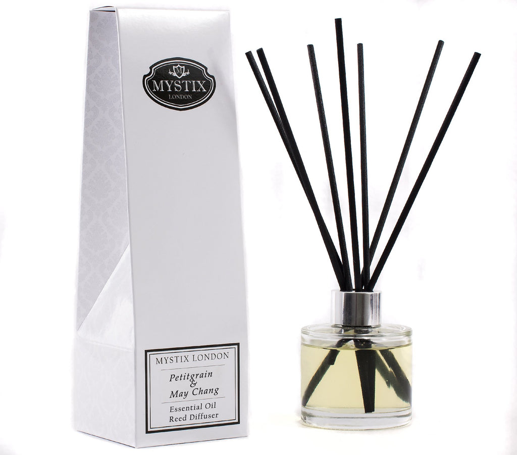 Mystix London | Petitgrain & May Chang Essential Oil Reed Diffuser | 200ml | Best Aroma for Home, Kitchen, Living Room and Bathr