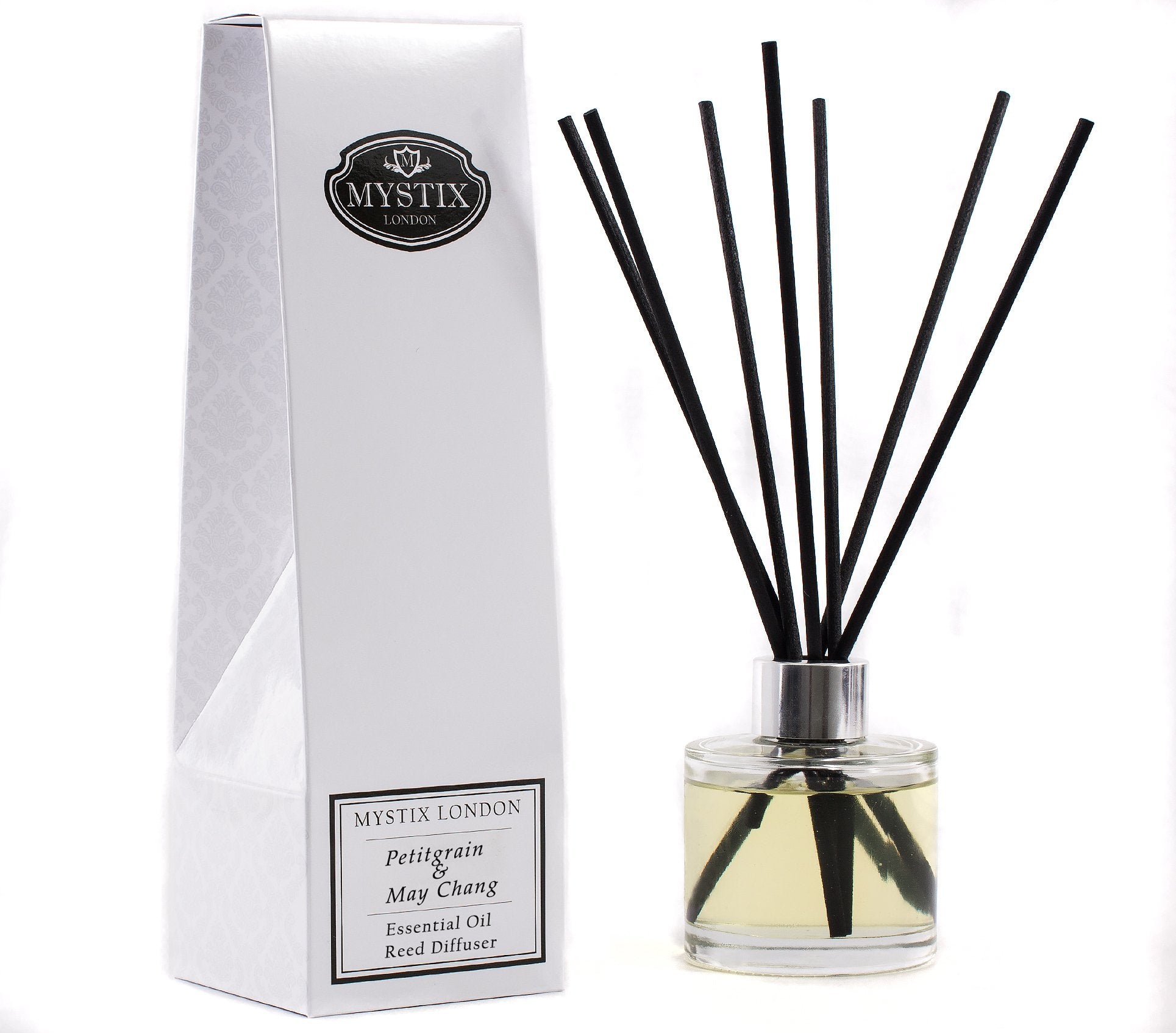Mystix London | Petitgrain & May Chang Essential Oil Reed Diffuser | 200ml | Best Aroma for Home, Kitchen, Living Room and Bathr