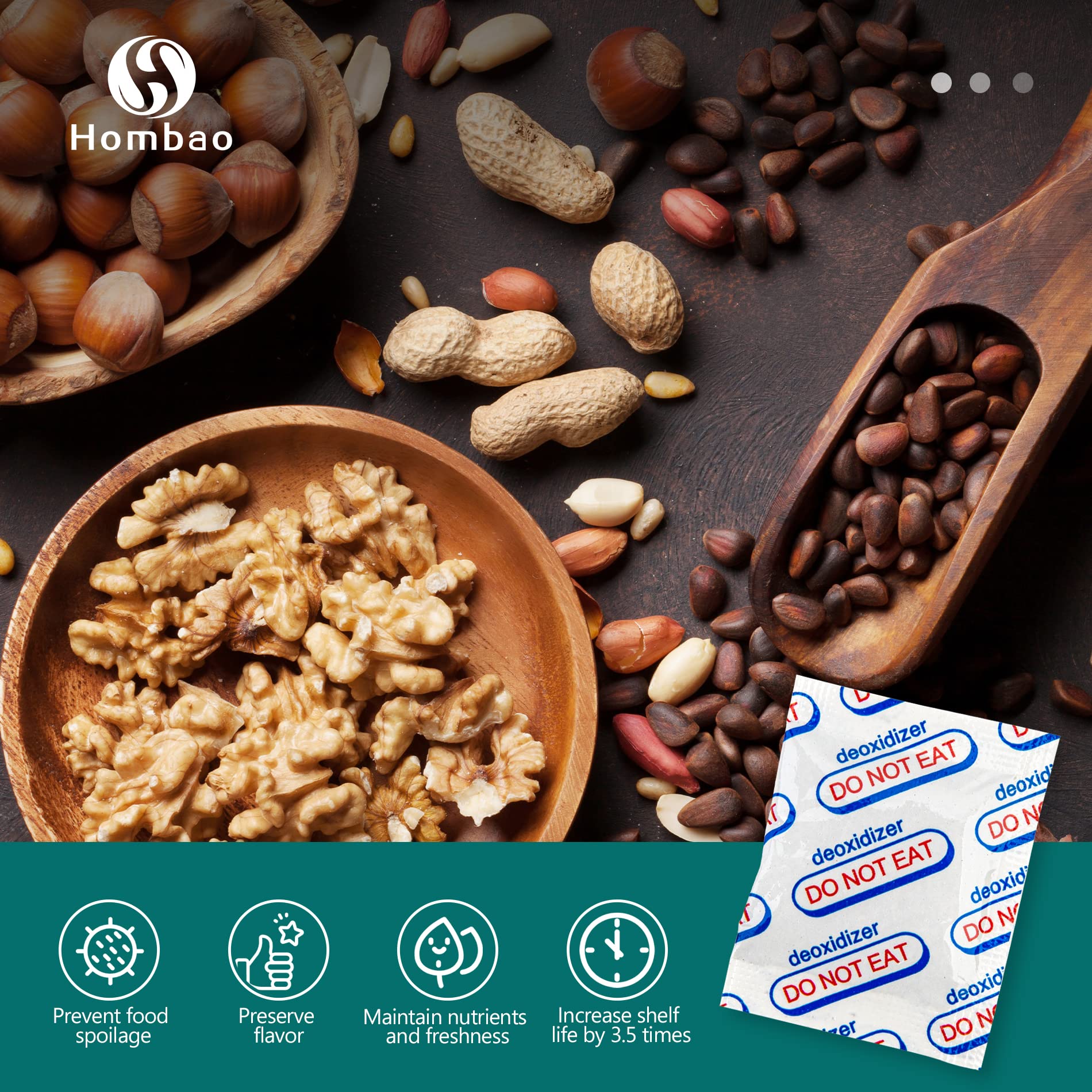 Hombao 200 Packs 200CC Oxygen Absorbers for Food Storage - Food Grade, 10 Packs x 1 Vacuum Bag