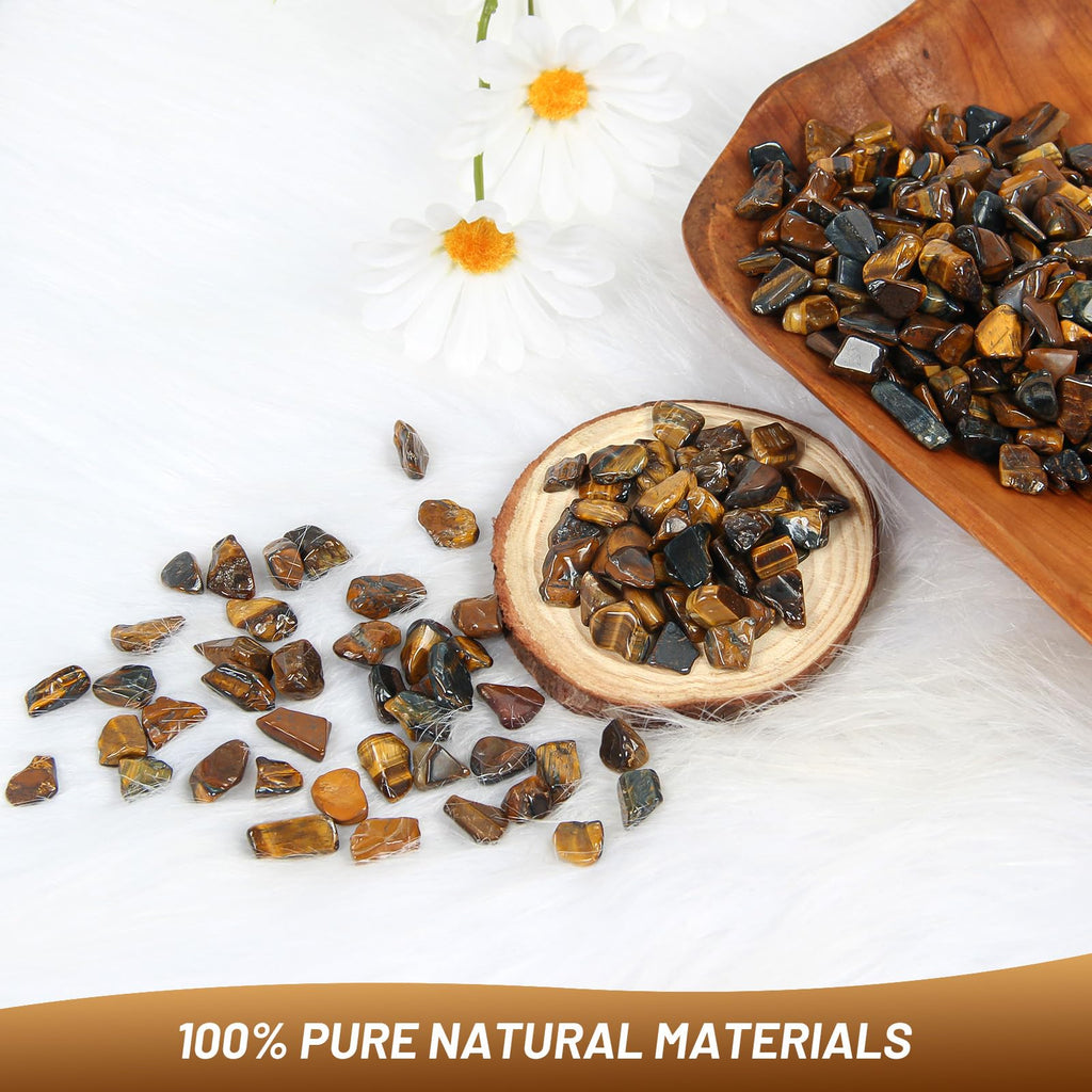Orientrea 1.1lb Natural Crushed Tiger Eye Crystal Tumbled Chips-Tiger Eye Healing Crystals Chips Bulk, Crushed Crystal Gemstones