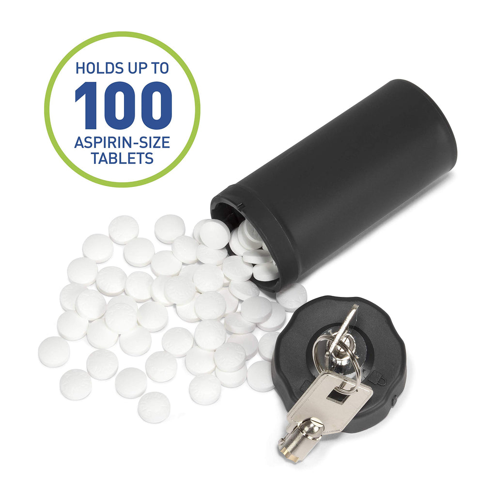 EZY DOSE Pill Box and Medicine, Vitamin Container, Safe for Money & Travel Items, Stainless Steel, 2 Keys with Lock, Large, Blac