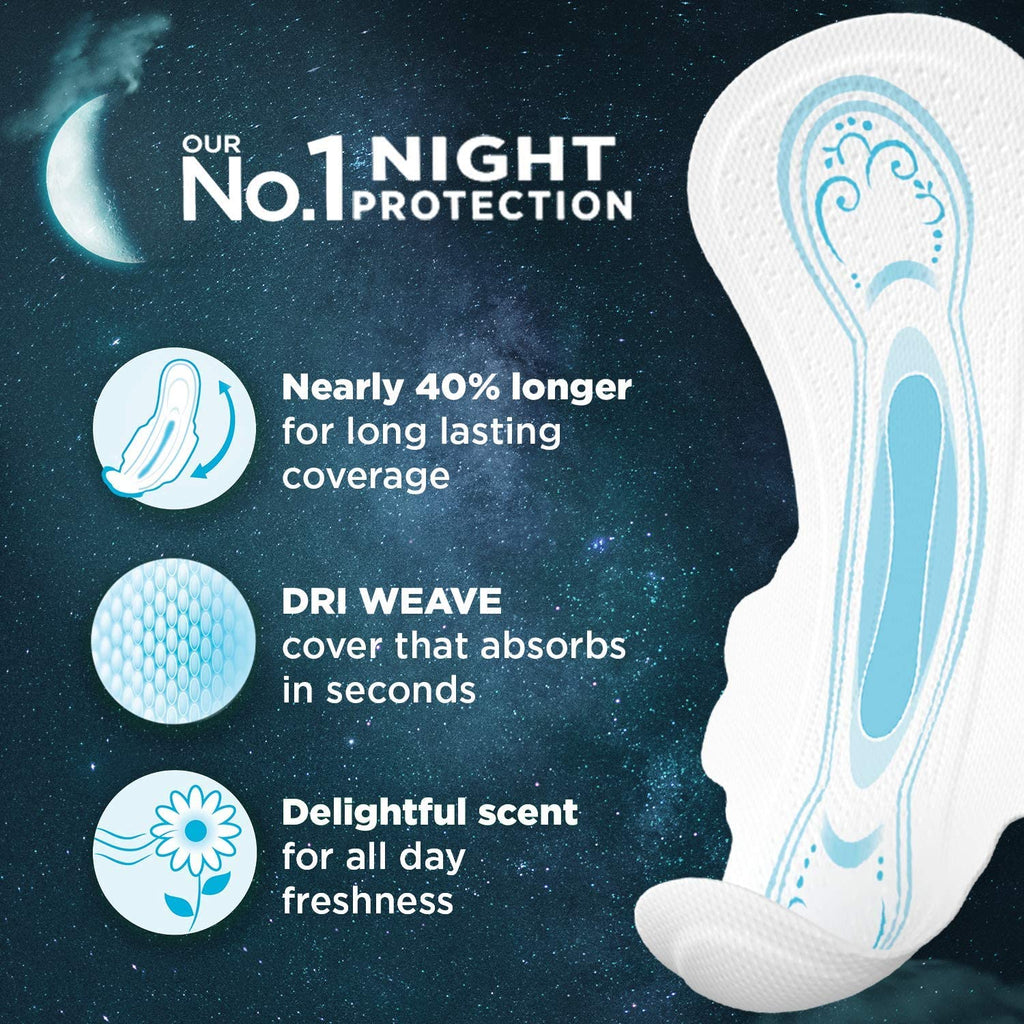 Whisper Bindazzz Night Sanitary Pads|Pack of 16 Thin Pads|XXL+|Upto 0% Leaks|60% Longer & Wider Back|Dry Top Sheet|Long Lasting
