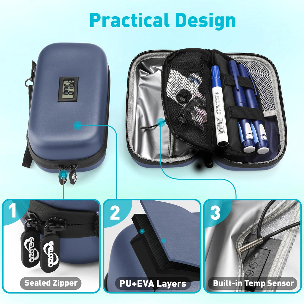 Gelozid Insulin Cooler Travel Case with Temperature Display 24h, TSA Approved Diabetes Travel Case with 2x160g Ice Packs for Dai