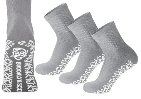 3 Pairs of Non-Skid Diabetic Cotton Quarter Socks with Non Binding Top (Grey, 10-13)