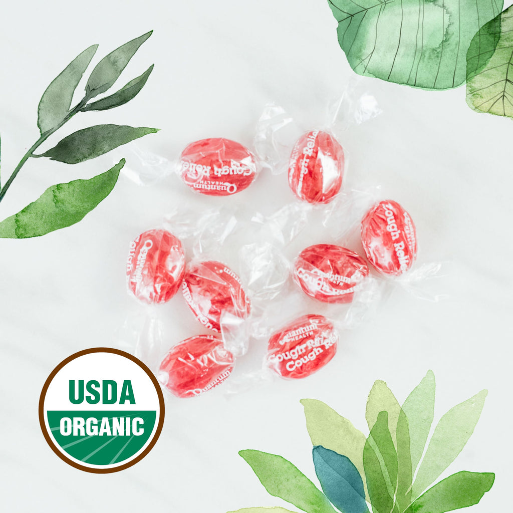 Quantum Health USDA Organic Cough Relief Lozenges|Bing Cherry|Natural Menthol Cough Suppressant|Soothes Sore Throat|USDA Organic
