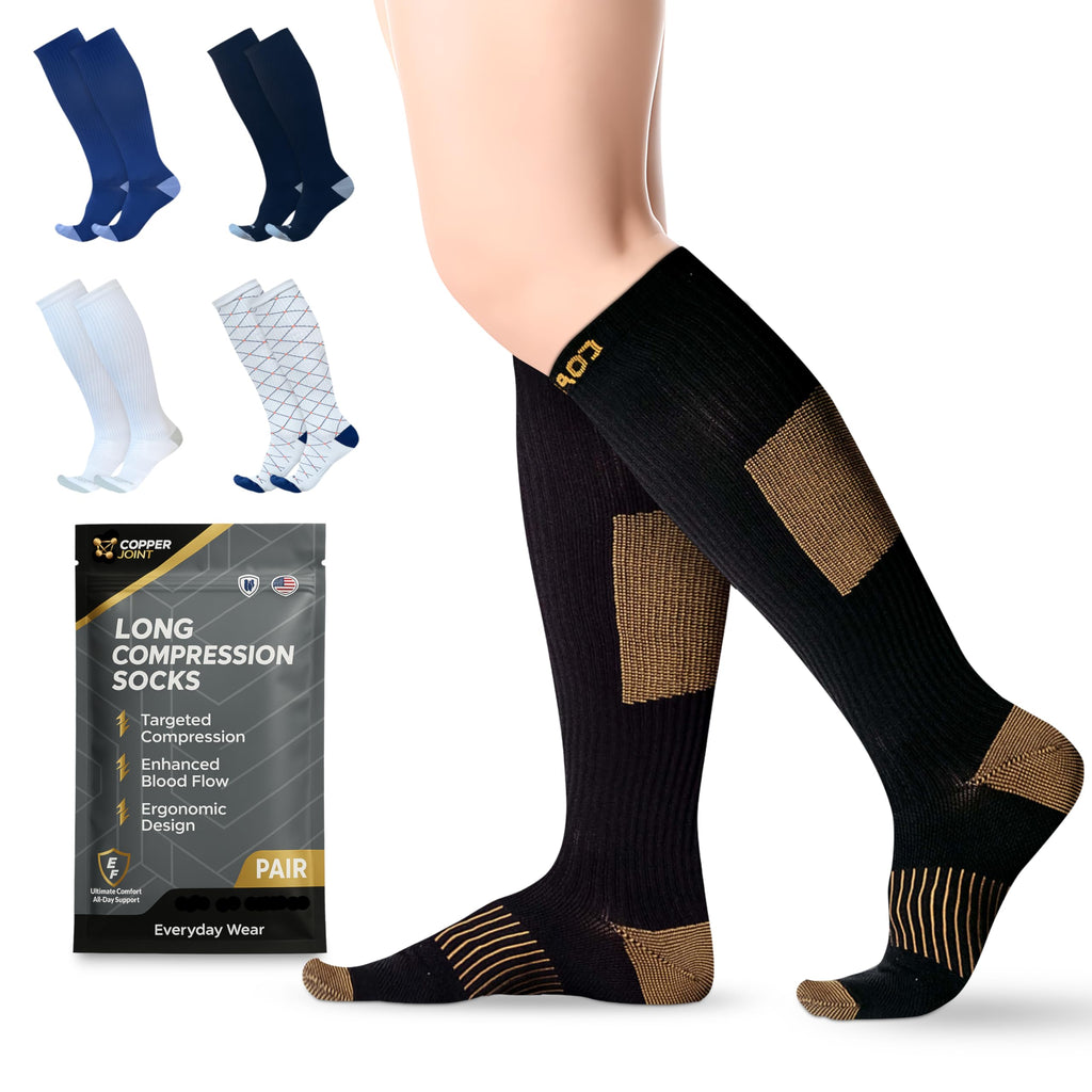 CopperJoint Copper Compression Socks for Women & Men - Diabetic Socks, Improves Circulation, Reduces Swelling & Pain - For Nurse