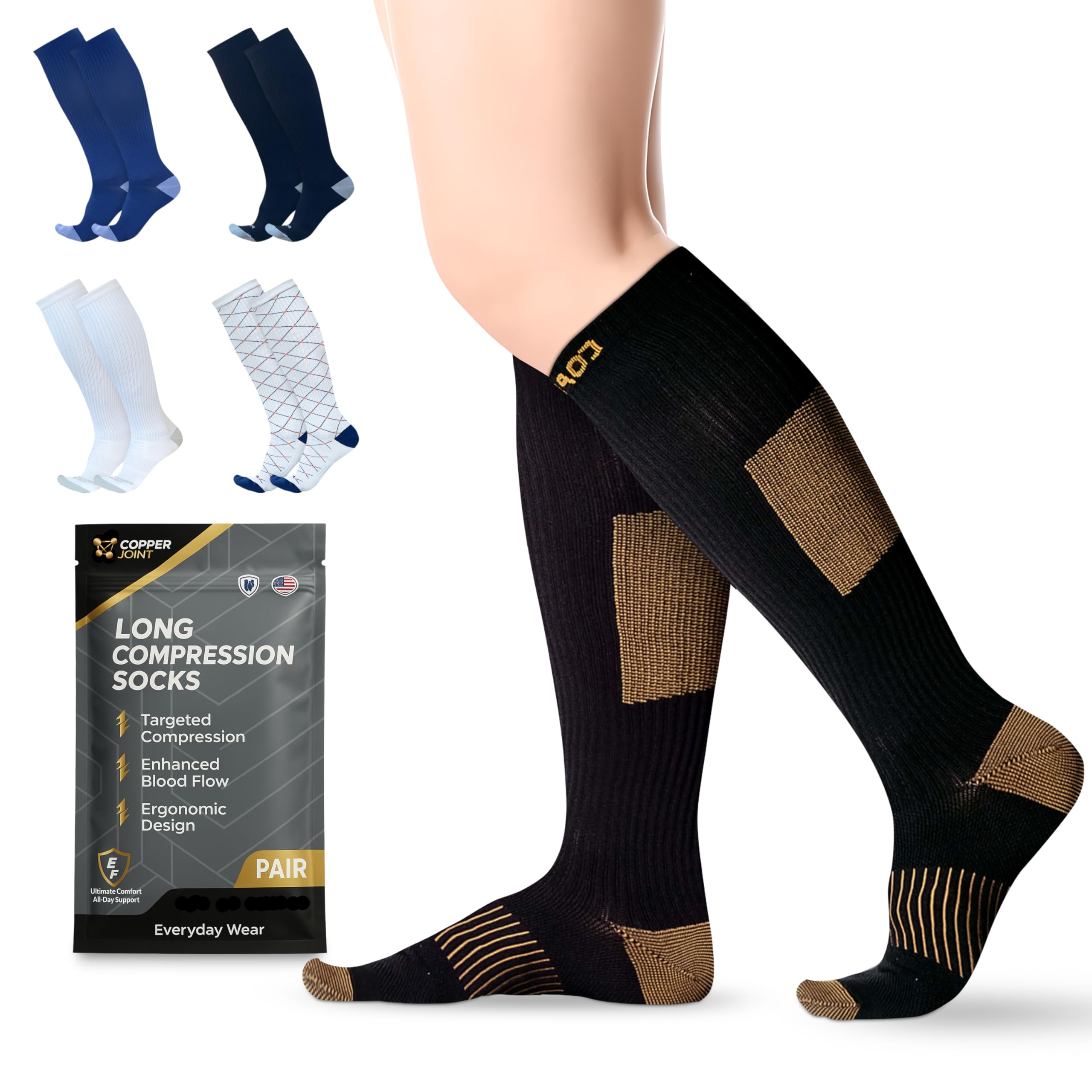 CopperJoint Copper Compression Socks for Women & Men - Diabetic Socks, Improves Circulation, Reduces Swelling & Pain - For Nurse