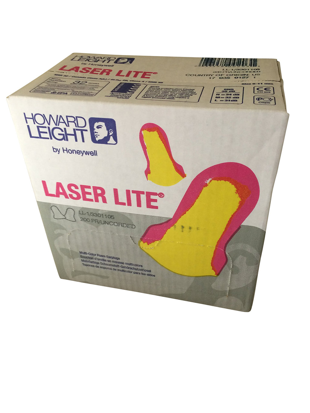 HONEYWELL LL-1 Howard Leight LL-1 Laser Lite Disposable Uncorded Foam Earplugs, Polycarbonate Foam, Standard, Red and Yellow (Pa