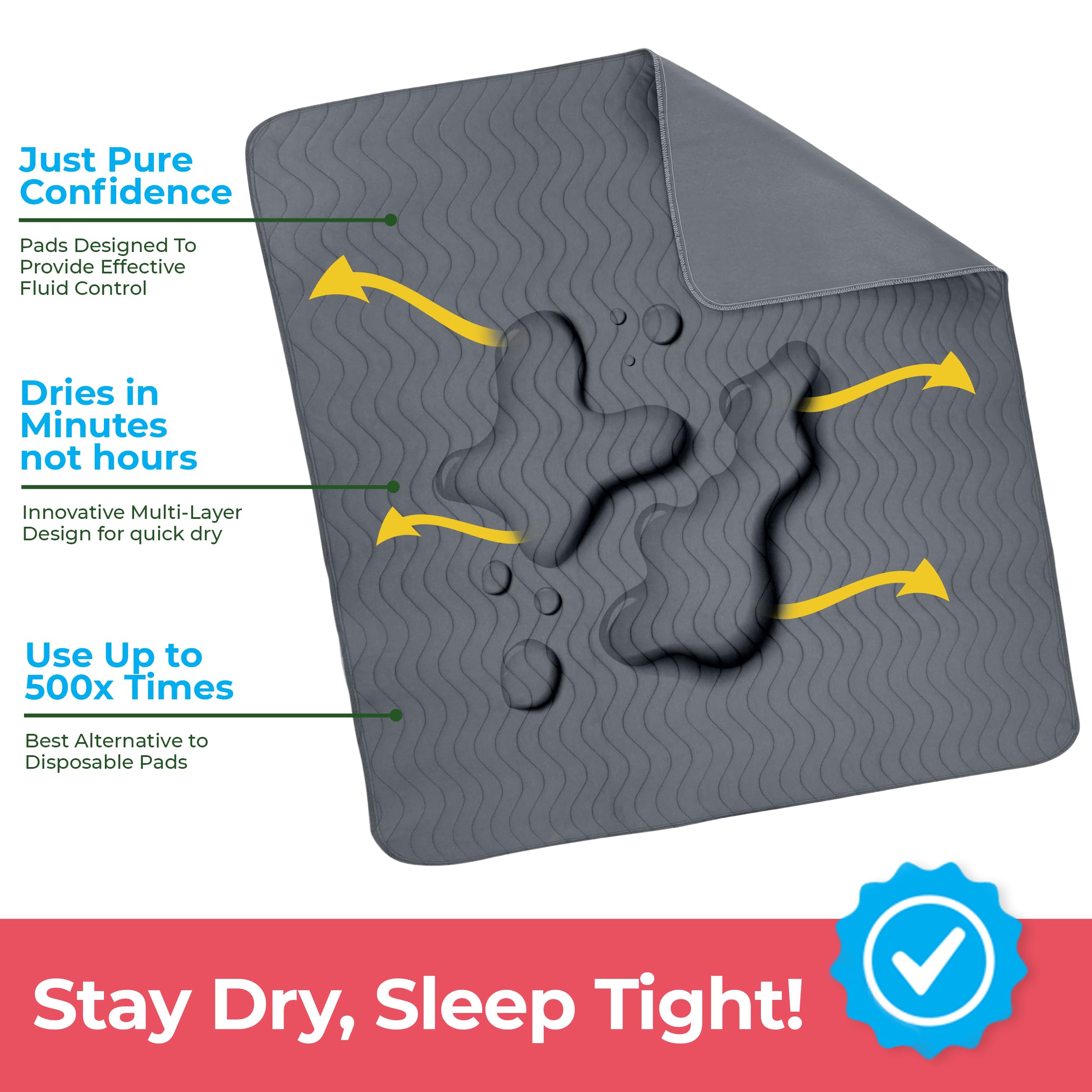 Utopia Bedding Waterproof Incontinence Bed Pads 34 x 52 Inches (Pack of 4, Gray), Washable and Reusable Underpads for Adults, El