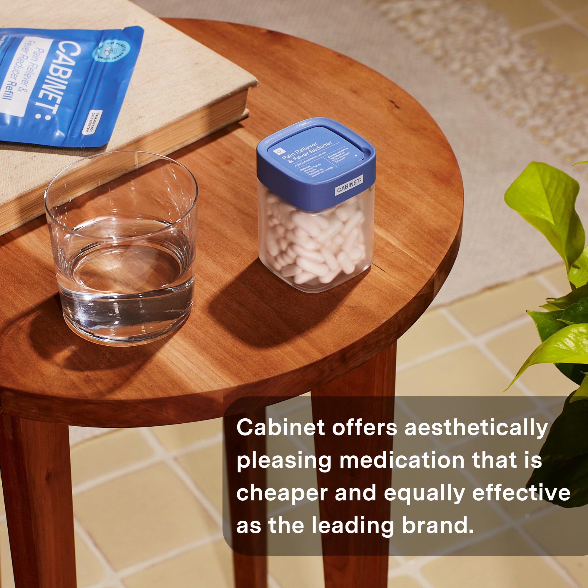 Cabinet: 500mg Acetaminophen for Headache Relief, Toothaches, Sore Throat, and Fever Reducer, Includes 1 Refillable Medicine Jar