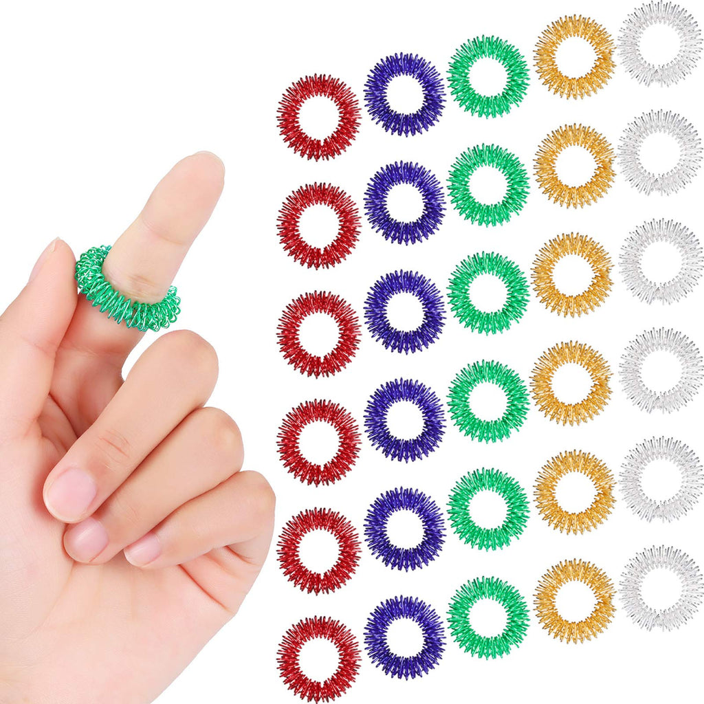 Blulu 50 Pcs Acupressure Rings Spiky Sensory Finger Rings Spiky Finger Acupressure Set for Teens, Adults, Silent Stress Reducer 