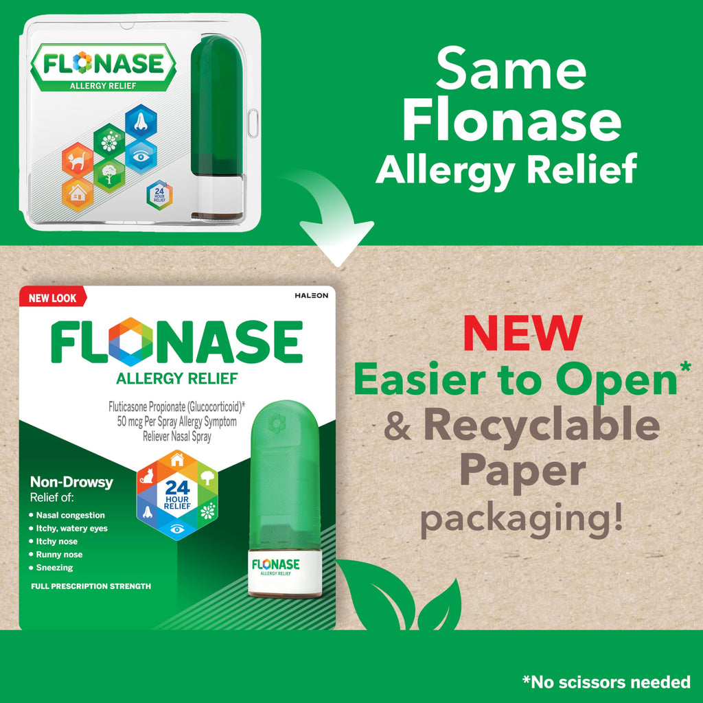 Flonase Allergy Relief Nasal Spray, 24 Hour Non Drowsy Allergy Medicine, Metered Nasal Spray - 72 Sprays - Fall and Seasonal All