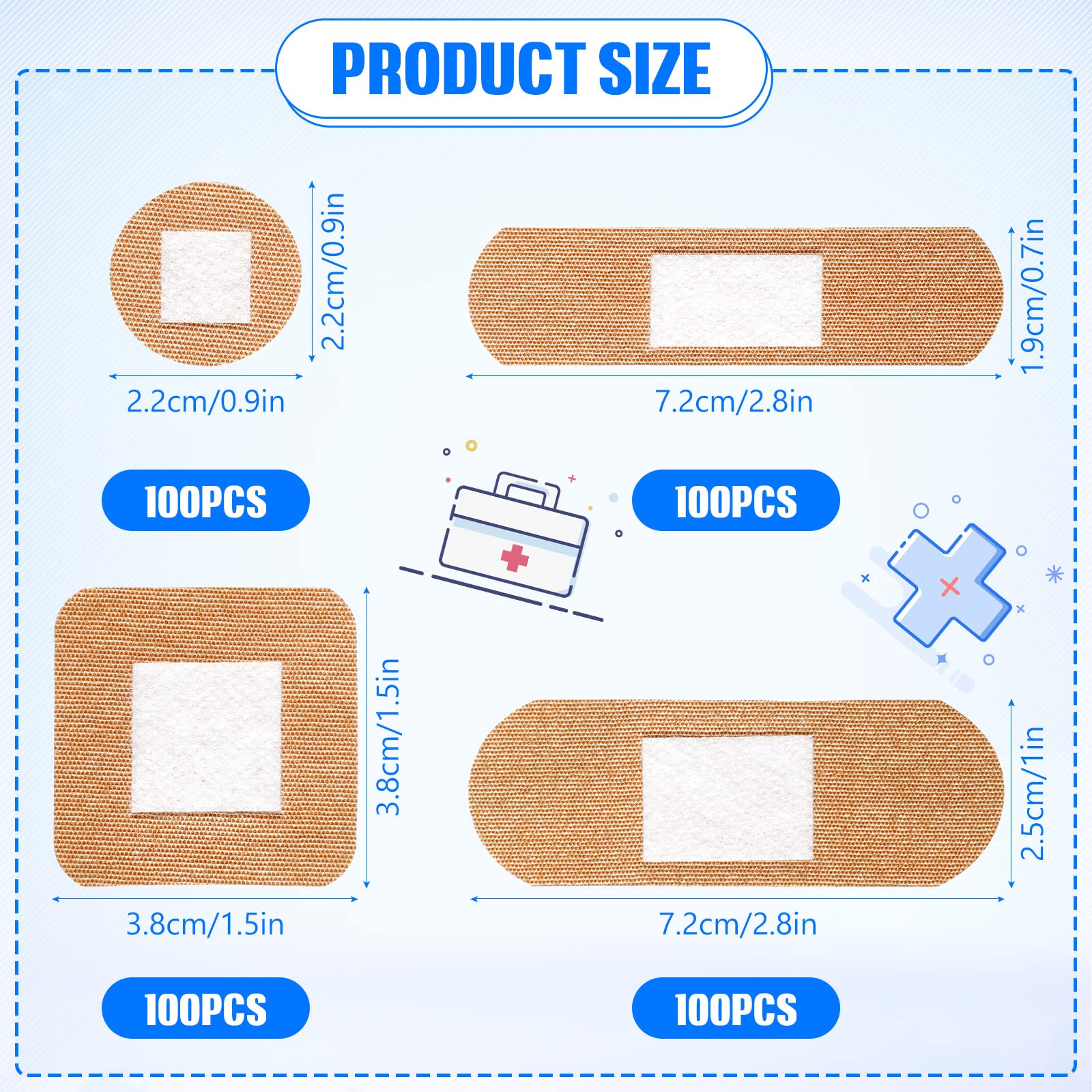 400 Pcs Flexible Fabric Adhesive Bandages Bulk Assorted Breathable Bandages for Finger Wound Family First Aid Skin Wrap(4 Styles