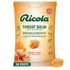 Ricola Throat Balm Caramel Throat Drops with Liquid Center, 34 Count, Coat & Protect Your Throat, Daily Throat Relief & Protecti