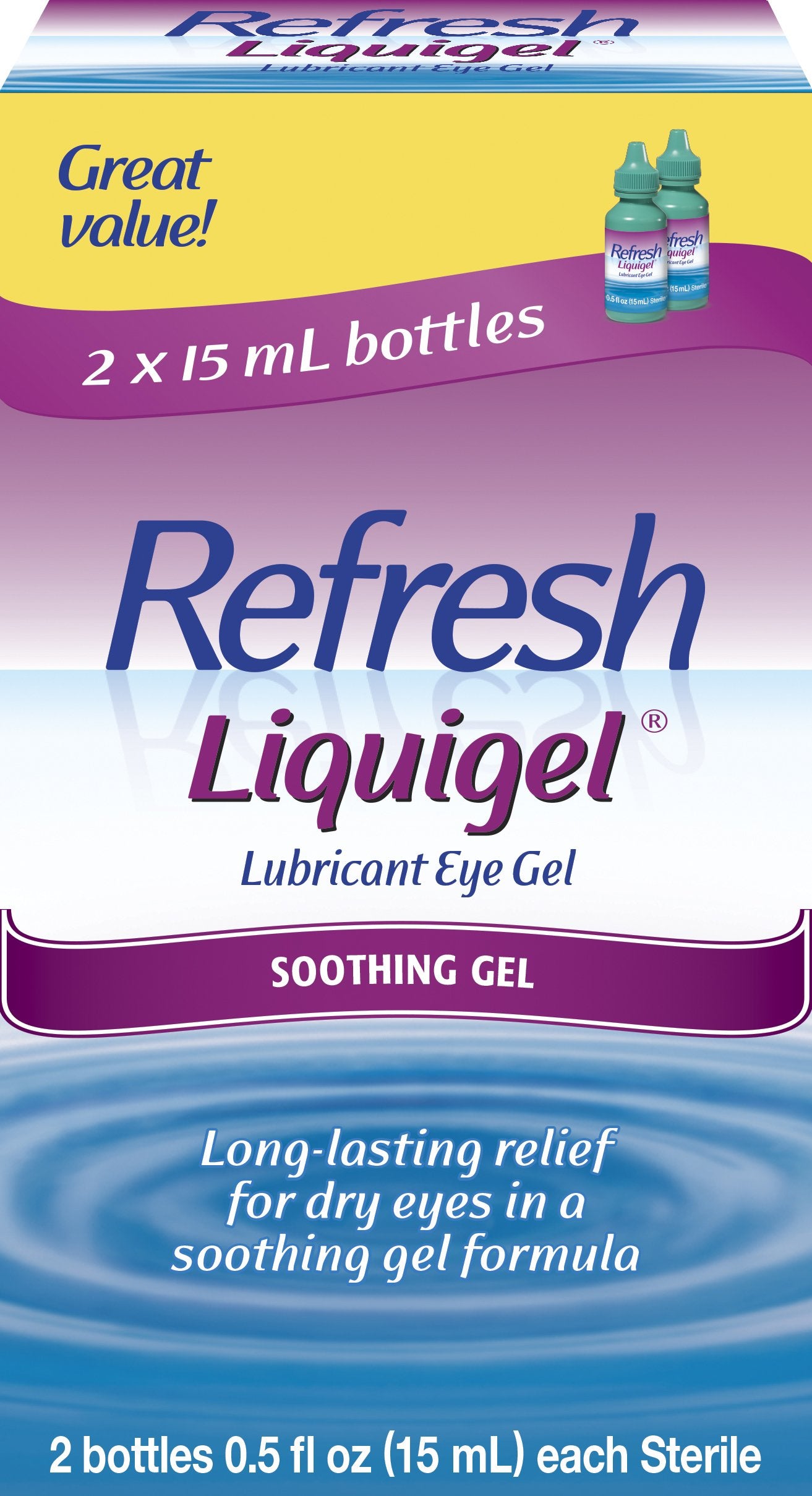 Refresh Liquigel Lubricant Eye Gel, 2 Bottles 0.5 Fl Oz (15mL) Each Sterile (30mL)