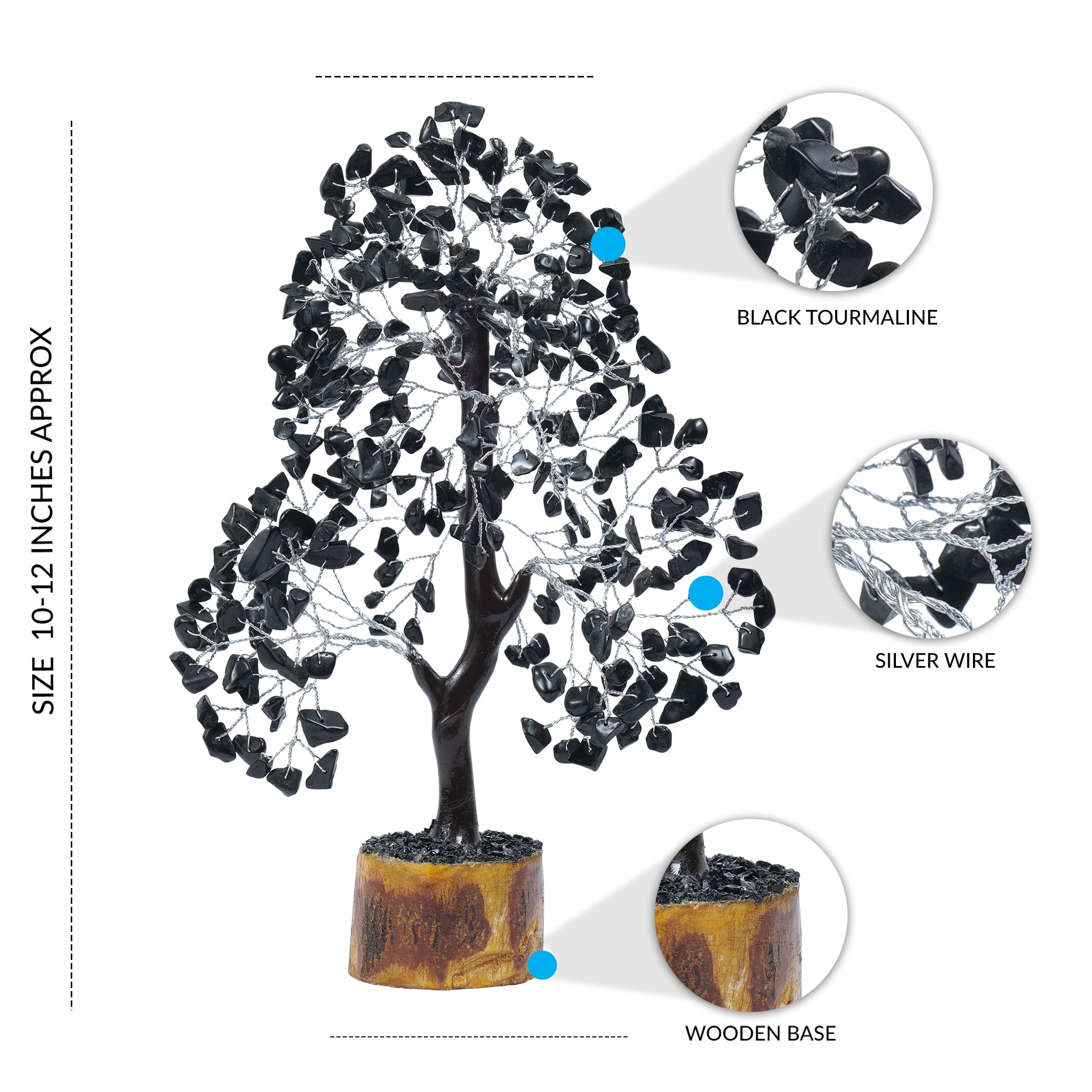 PYOR Black Tourmaline Feng Shui Money Tree, Real Crystals, Abundance Stones and Crystals for Home Office and Spiritual Room Deco