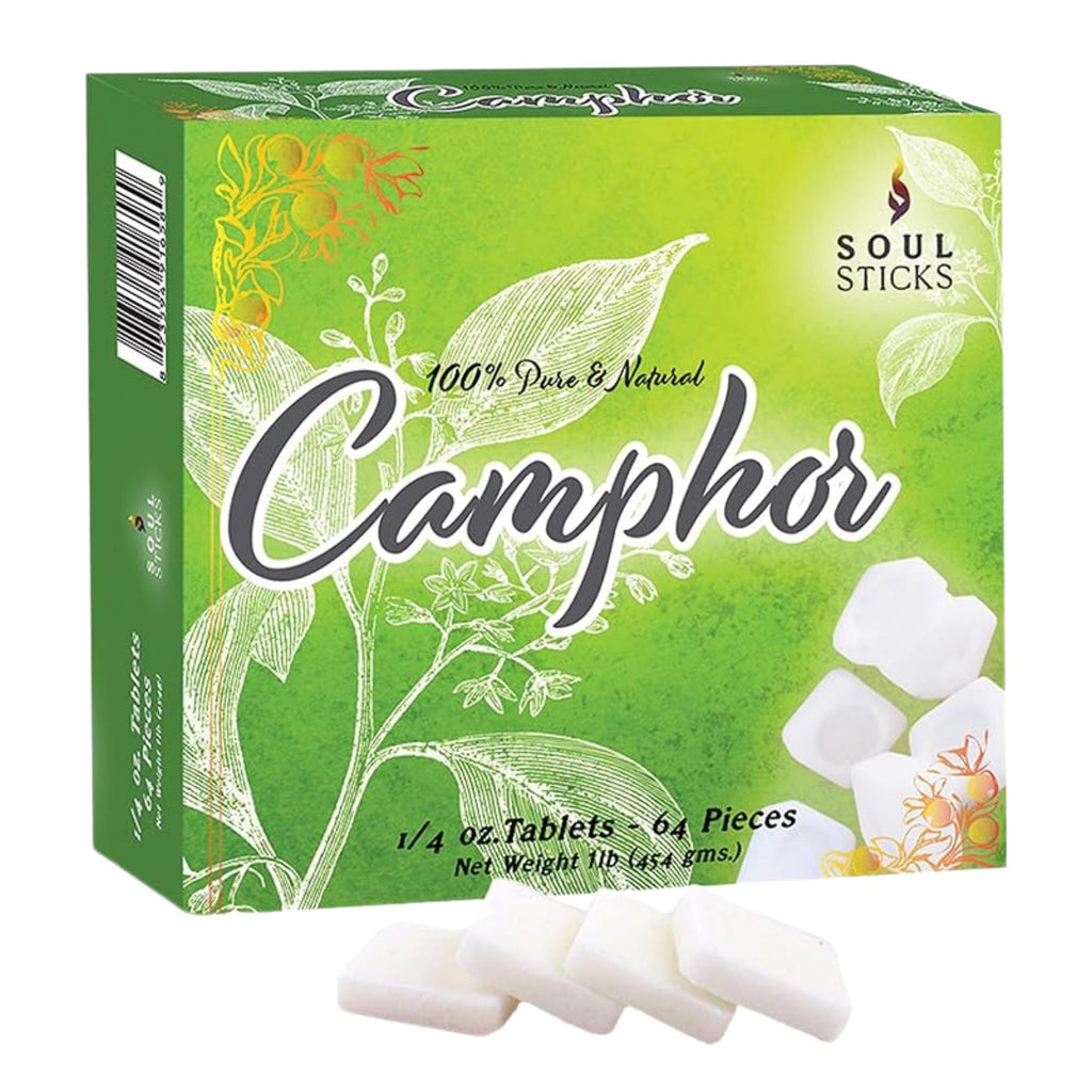 SOUL STICKS Natural Camphor Blocks - Camphor Tablets (450 Gram, 64 Tablets) for Aromatherapy, Odor Elimination, Puja - Alcanfor 