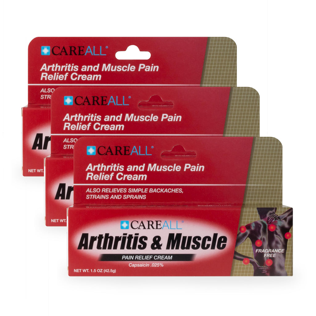 CareAll Capsaicin Arthritis, Muscle, and Joint Cream 1.5 oz. (3 Pack), Relief of Minor Aches and Pains from Backache, Sprains, S