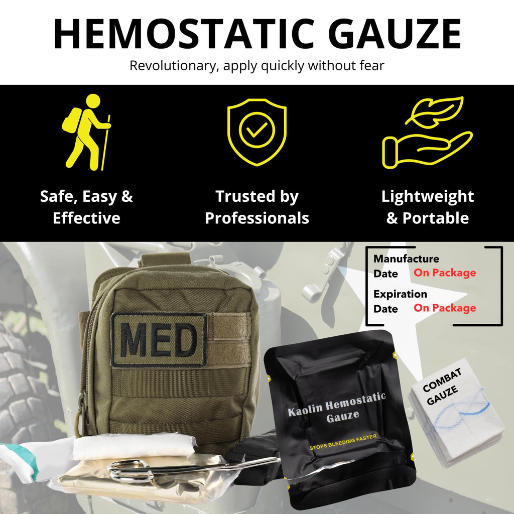 First Aid Advanced Quick Clotting Combat Gauze - Flexible Hemostatic - Stop The Bleed kit Faster Wound Packing Gauze with Quick