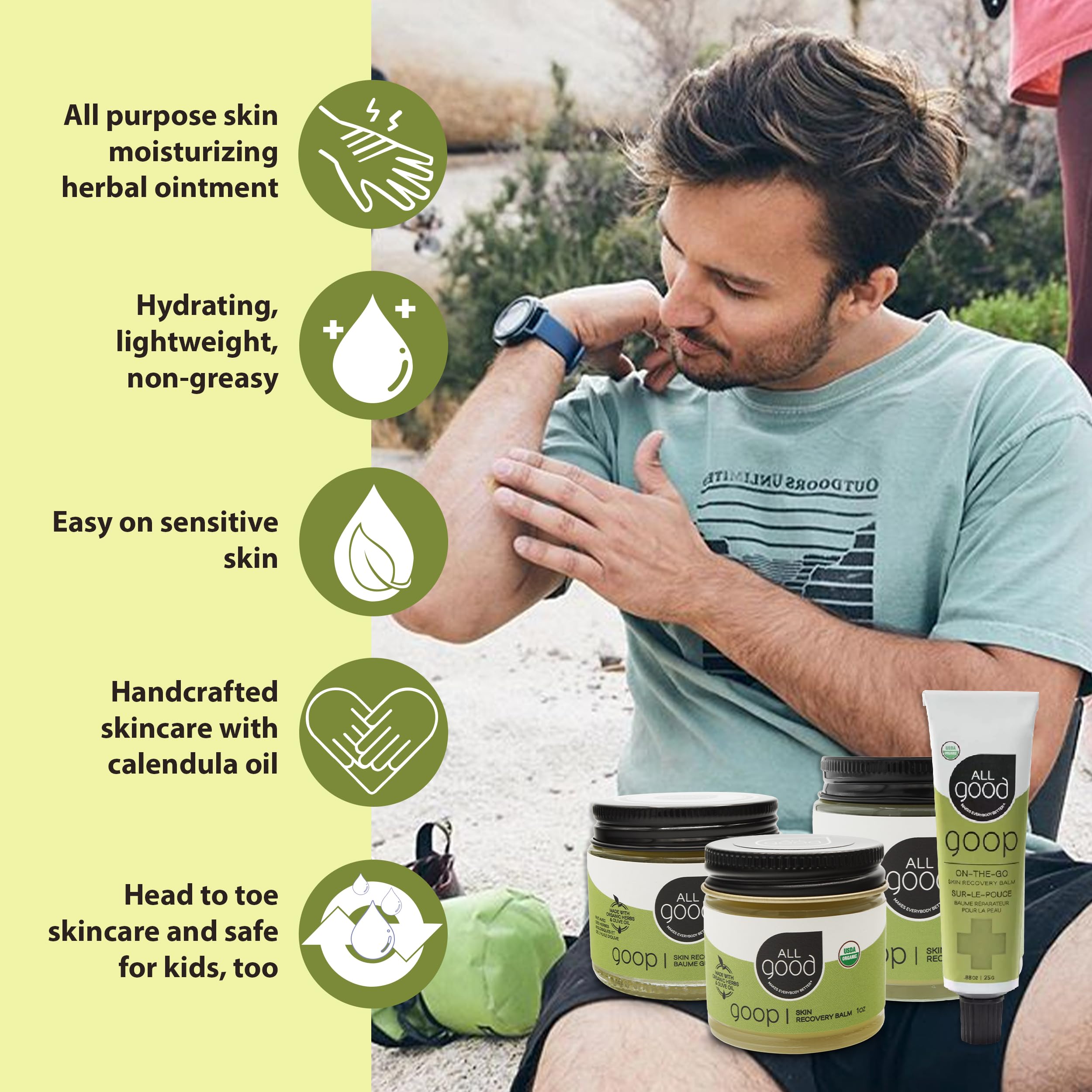 All Good Goop Organic Skin Care Recovery Balm - All Purpose Ointment w/Calendula, Lavender, Beeswax - Chafing Cream, Dry Skin Sa