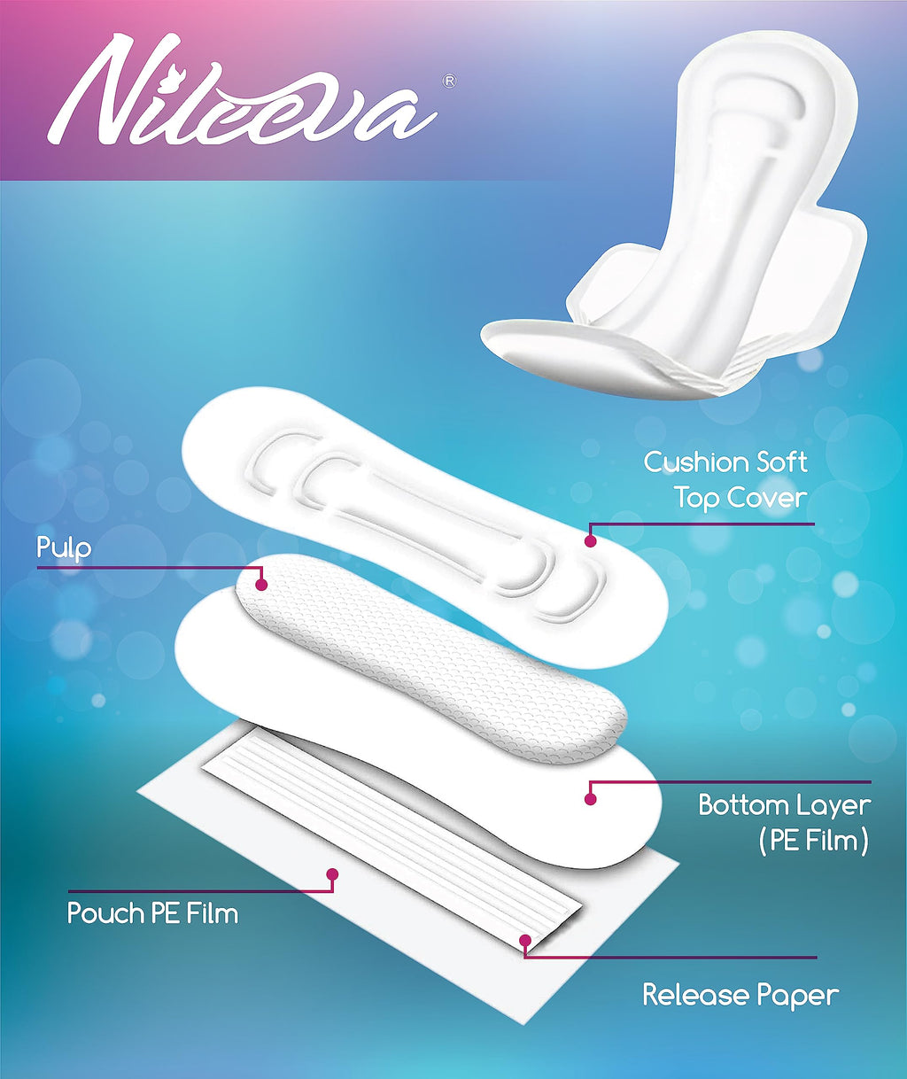 Nileeva Individually Wrapped Super Maxi Sanitary Napkins Feminine Care, Super Value (576 Pads= 16 Pads/Pack X 36 Packs) Bulk Buy