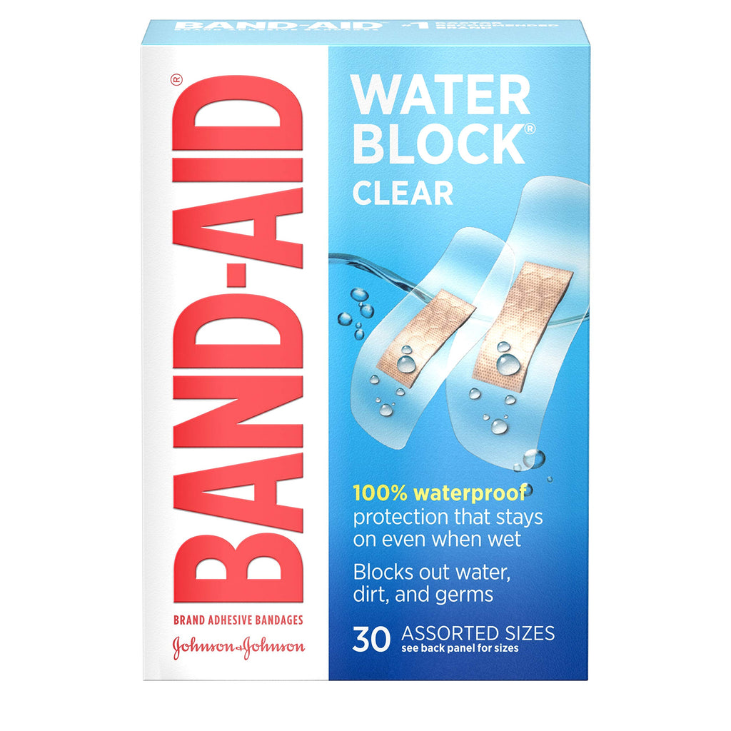 Band-Aid Brand Water Block Clear Waterproof Sterile Adhesive Bandages for First-Aid Wound Care of Minor Cuts and Scrapes, Assort
