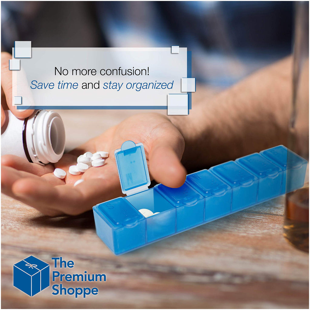 USA Merchant - 7 Day Pill Box Small with Snap Close Lids - Weekly Pill Organizer 4 Times a Day or 28 Day Dispenser - Comes with