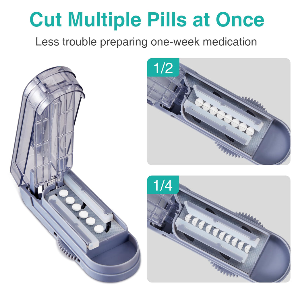 Fullicon Multiple Pill Cutter - Adjustable for Small Pills With Accurate Alignment, Stainless Steel Cutting Blade & Guard, Split