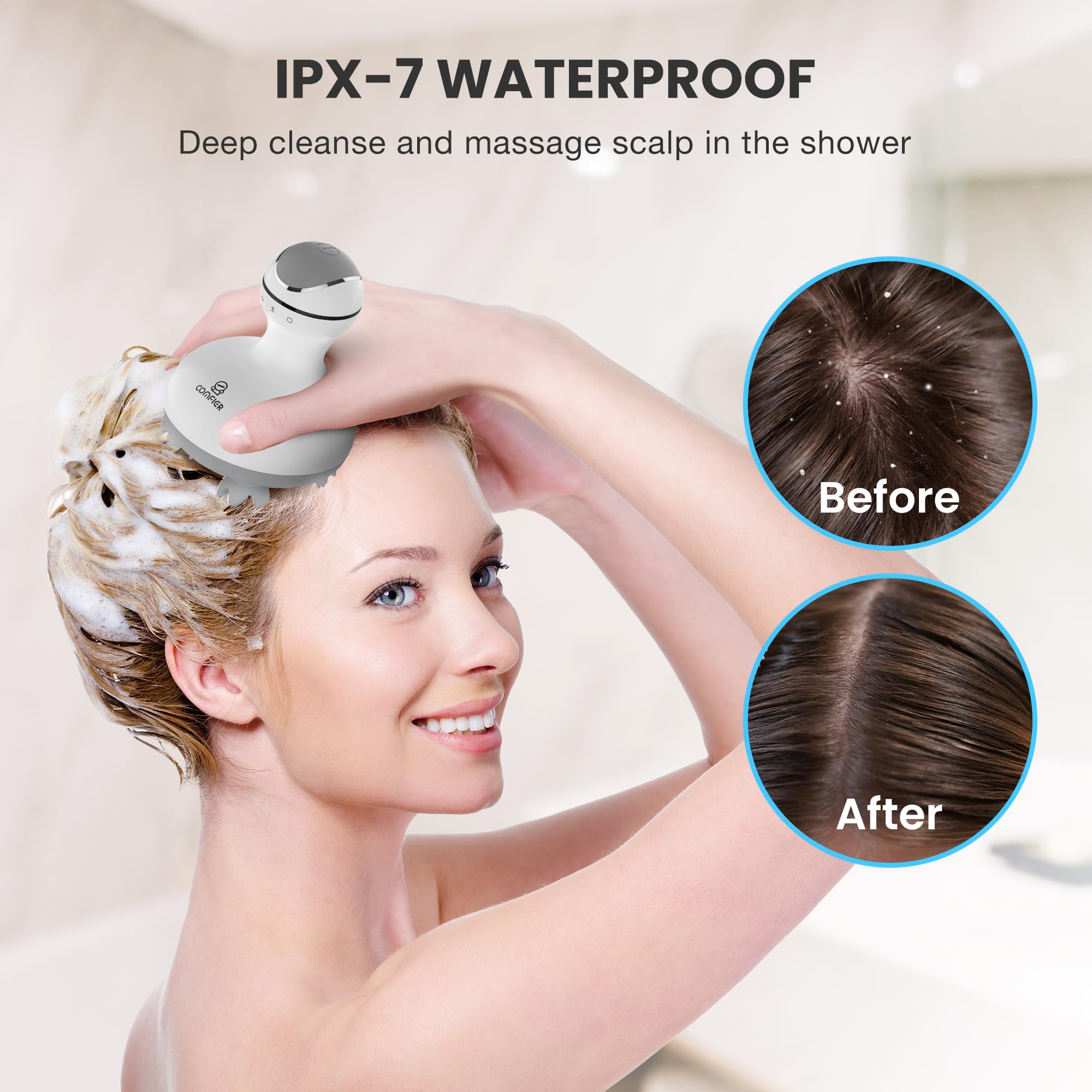 COMFIER Cordless Scalp Massager Hair Growth,Electric Head Massager Scalp Stress Relax with 8 Massage Claws,Waterproof Hair Massa