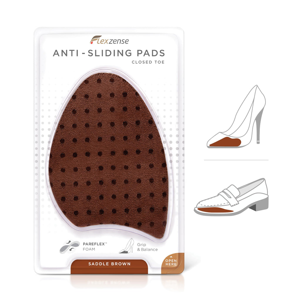 FLEXZENSE Anti-Sliding Pads Closed Toe | Supportive Cushioning and Reduce Foot Slip | 1 Pair (Saddle Brown)