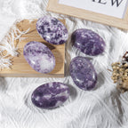Loveliome Natural Purple Lepidolite Oval Polished Worry Stones, Healing Crystal Indoor Fountain Stones Massage Energy Anxiety Re