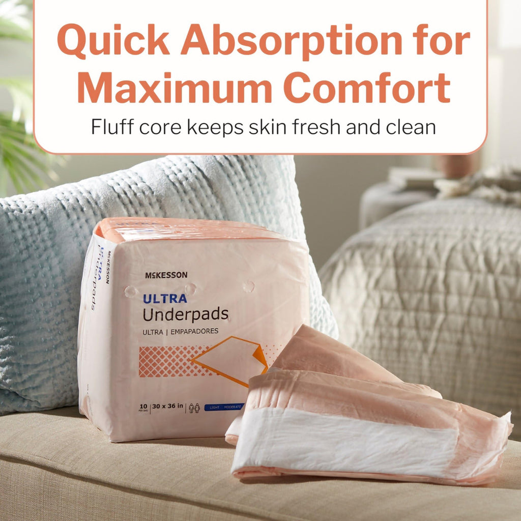McKesson Underpads Disposable Bed Pads 30 x 36 [10 Count], Heavy Absorbency, Ultra Incontinence Chux Pads for Adults, Elderly, a