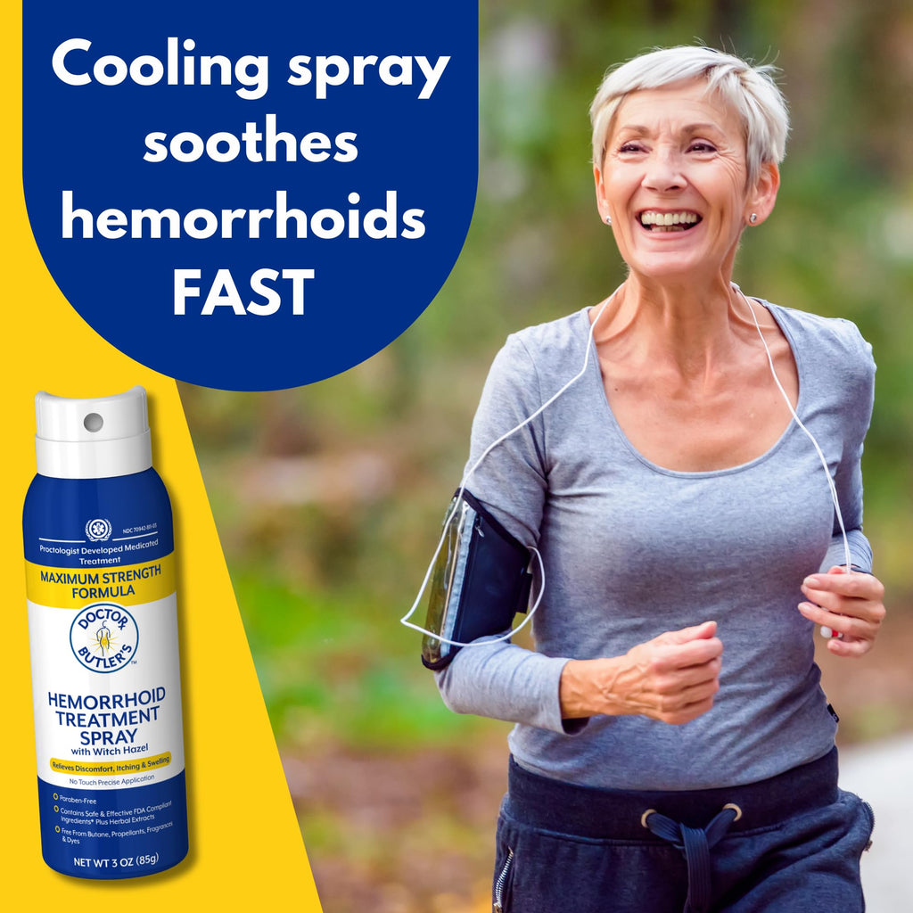Doctor Butlers Hemorrhoid Spray - Hemorrhoid Treatment and Medicated Cleansing Solution with Witch Hazel and Aloe Vera to Help